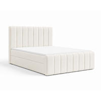 BOXBETT 01 BIS 180 x 200 cm - Vibe - Modernes Polsterbett mit Bettkasten inkl. PU-Schaum-Topper und Federmechanismus - Creme, Holz (180/200cm) - ROYAL24_MARKT