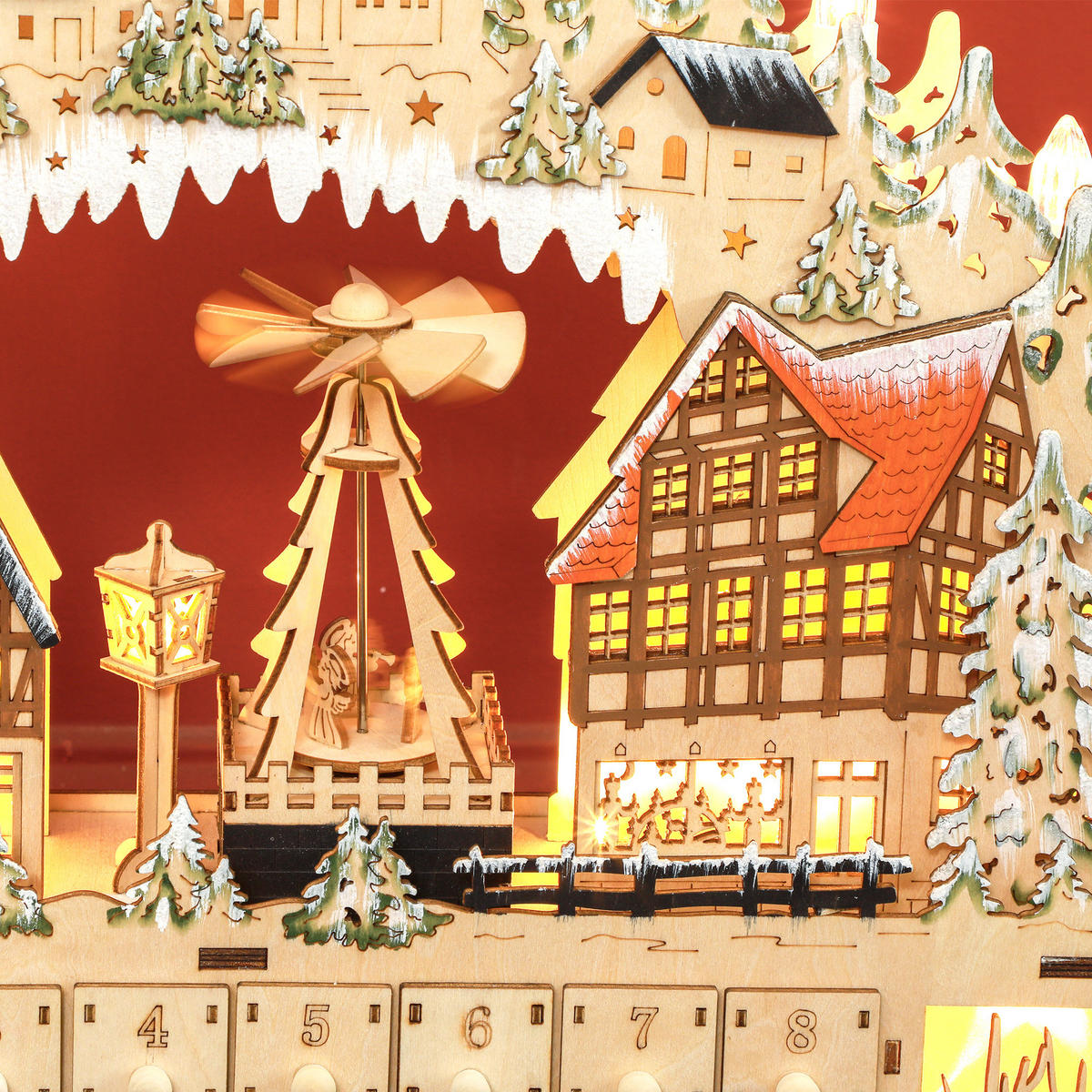 ADVENTSKALENDER Weihnachtskalender 24 Schubladen mit LED-Lichtern MDF Naturholz - Naturfarben, Kunststoff (9/42.5/45cm) - HOMCOM