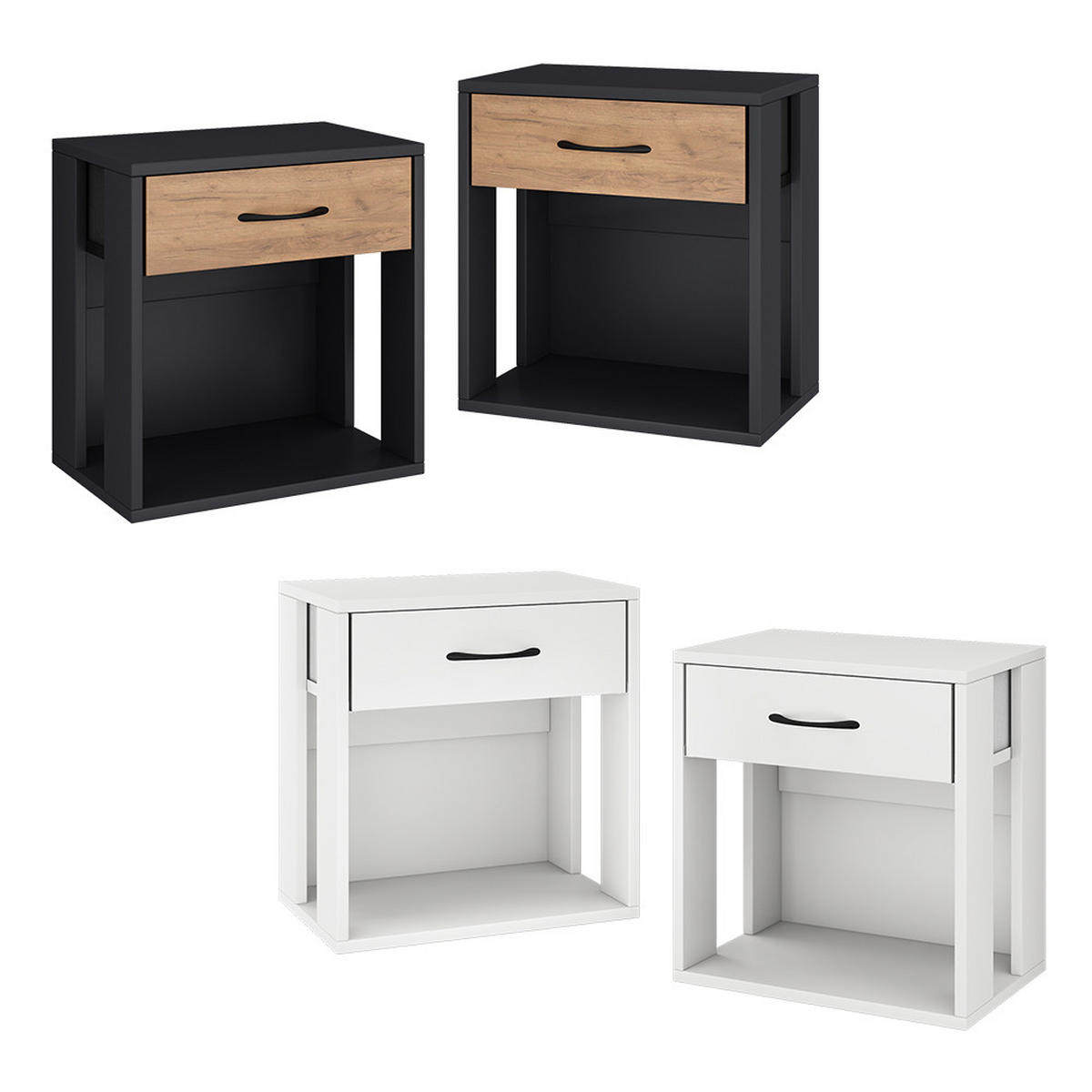 NACHTTISCH Virela Anthrazit/Goldkraft Eiche 39 x 41 cm 2er Set - Anthrazit/Eiche Wotan, Holzwerkstoff (39/41/28cm) - Vicco