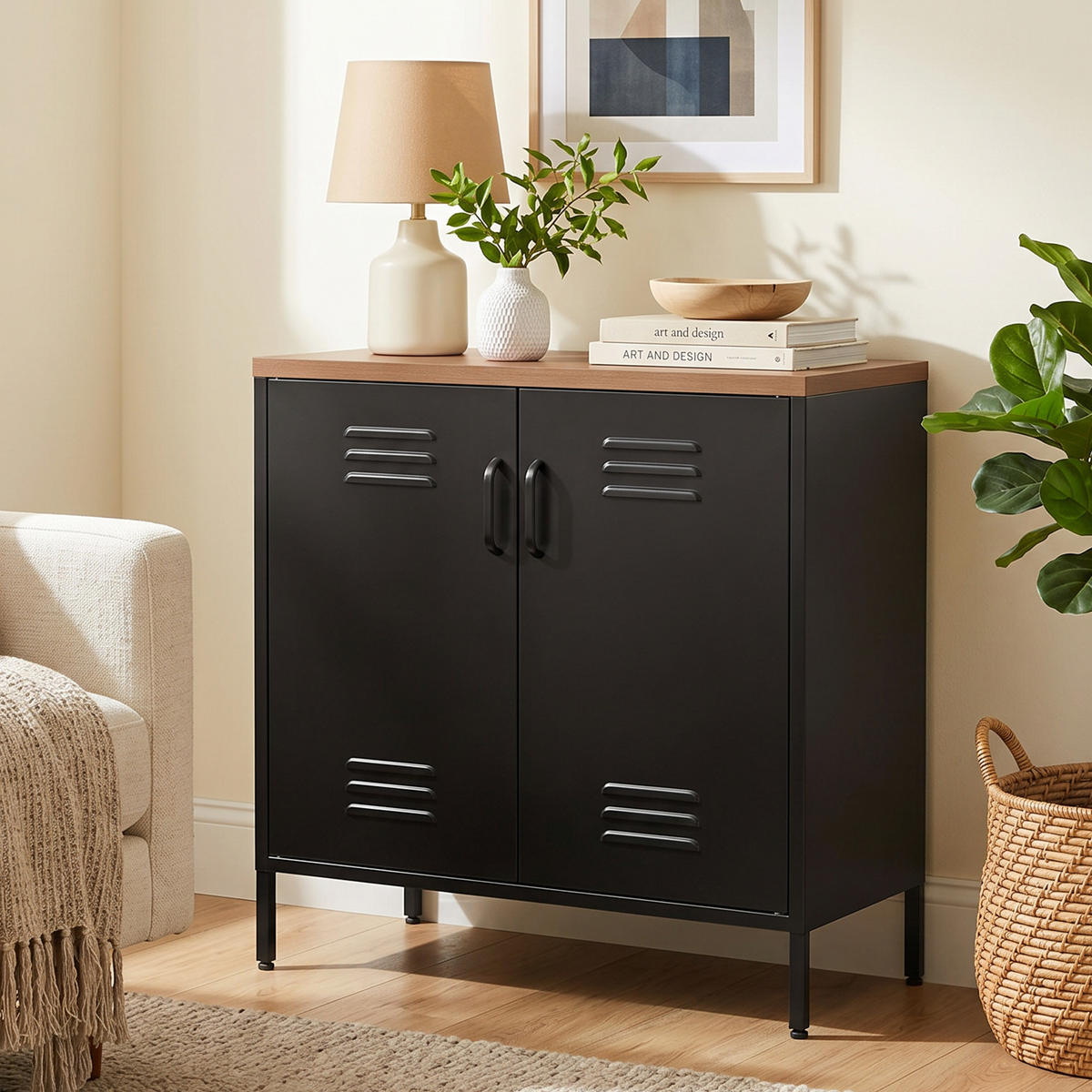 SIDEBOARD Stahl Schwarz - Schwarz, Kunststoff/Metall (40/80/80cm) - HOMCOM