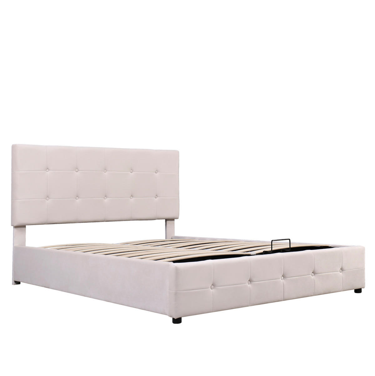 POLSTERBETT mit Bettkasten 203 x 140 cm Samt Cremeweiß - Beige, Metall (140/200cm) - Meubliv
