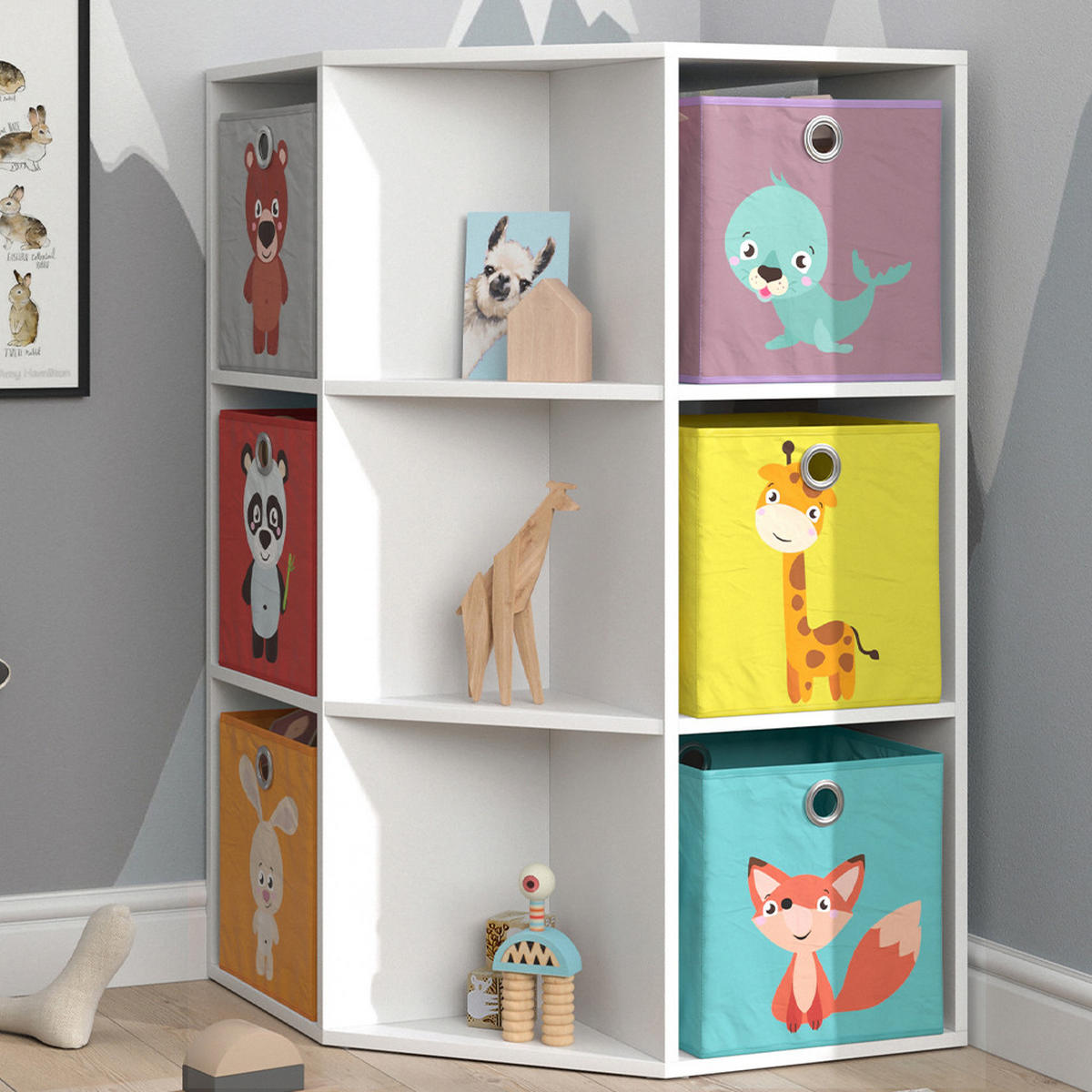 KINDERREGAL Luigi Weiß 64 x 107.8 cm mit 6 Faltboxen opt.1 - Weiß, Holzwerkstoff (64/107.8/64cm) - Vicco