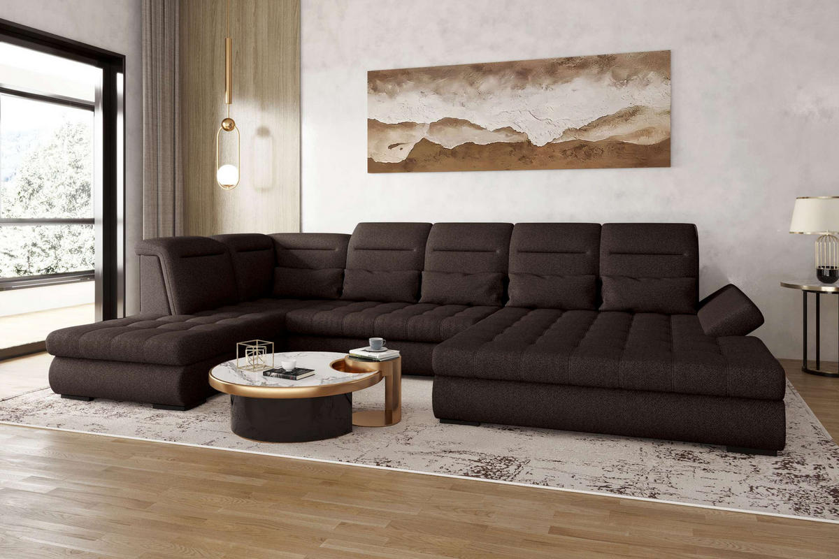 WOHNLANDSCHAFT Toscana Velours inkl. Schlaffunktion - Braun, Textil (358/87/208cm) - 99rooms