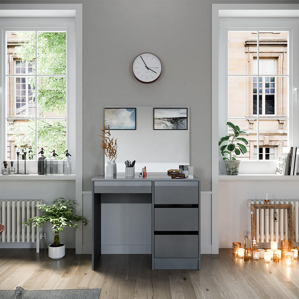 SCHMINKTISCH Sherry Grau 90 cm mit Spiegel - Grau, Holzwerkstoff (90/75/40cm) - Vicco