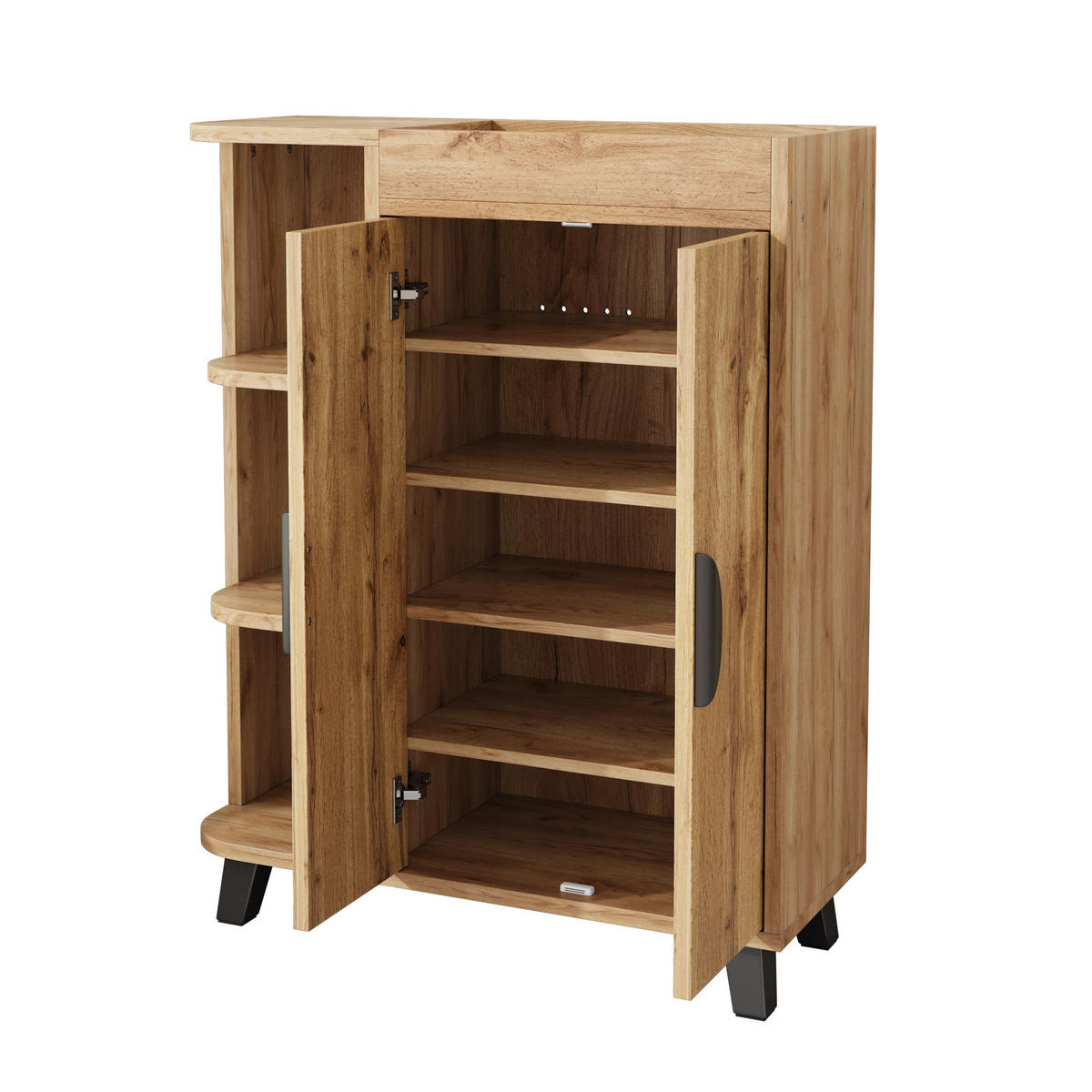 SCHUHSCHRANK in Naturholz-Optik, mit offenen Fächern und oberer Ablage - Naturfarben, Holzwerkstoff (80/99/32cm) - Urban Meuble