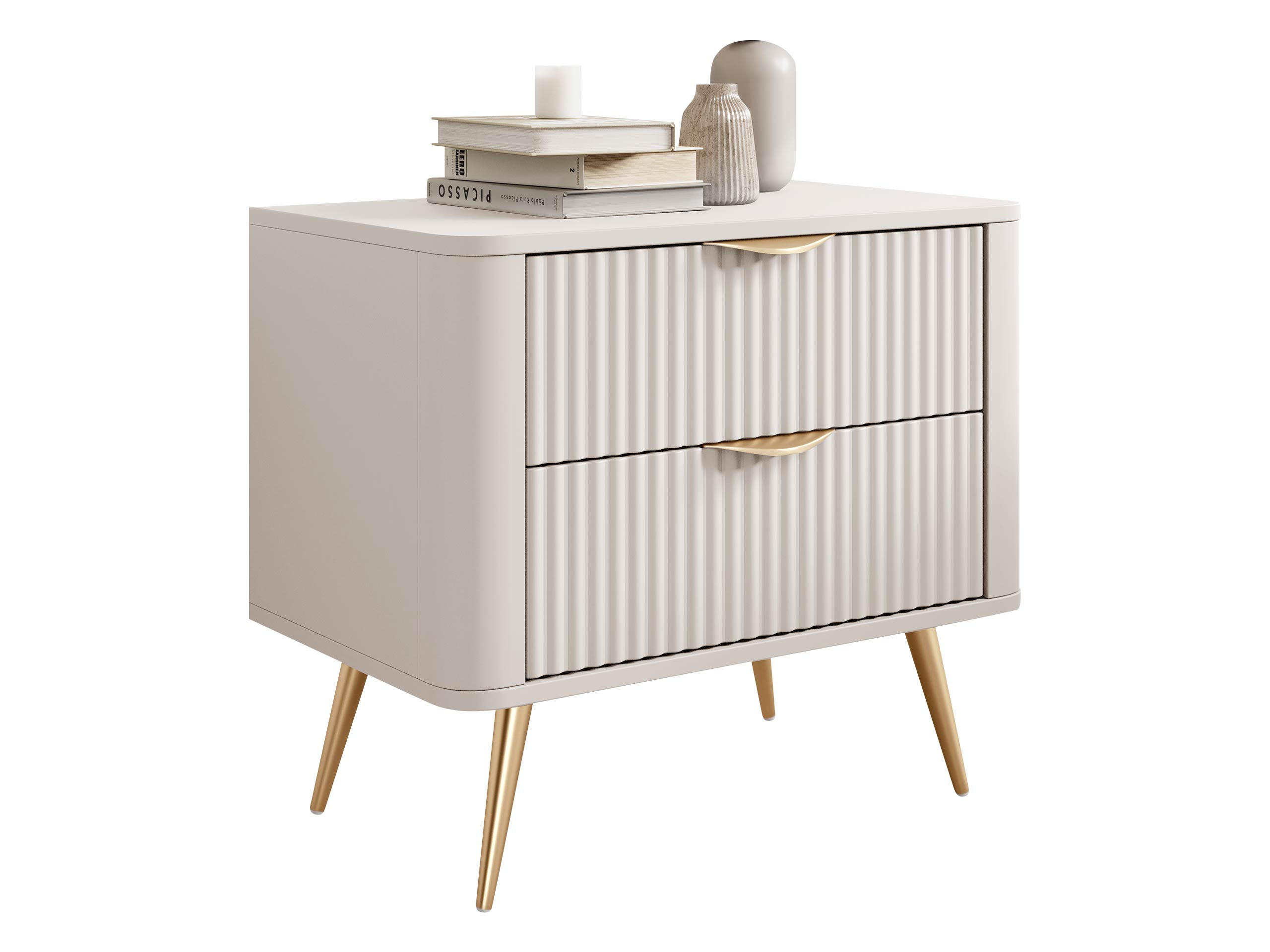 NACHTTISCH Lante - Beige/Goldfarben, Holzwerkstoff/Metall (64/56/38cm) - MIRJAN24