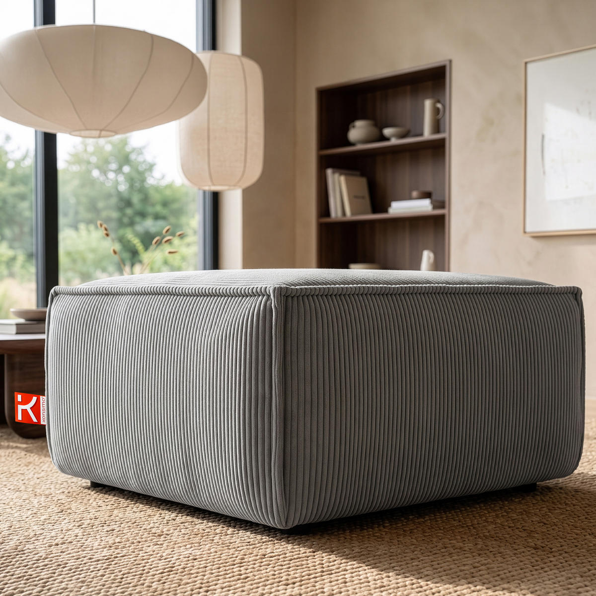 SITZPOUF NAPI gefederte Sitzfläche, hellgrau - Hellgrau/Schwarz, Textil (83/45/83cm) - KONSIMO®