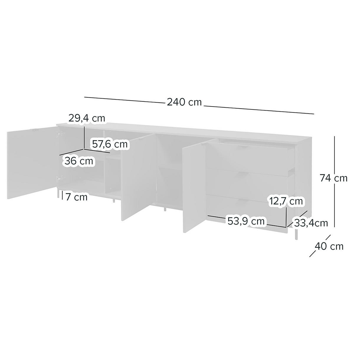 SIDEBOARD - Dunkelgrau, 240 cm - Dunkelgrau/Schwarz, Holzwerkstoff (240/74/40cm) - home24