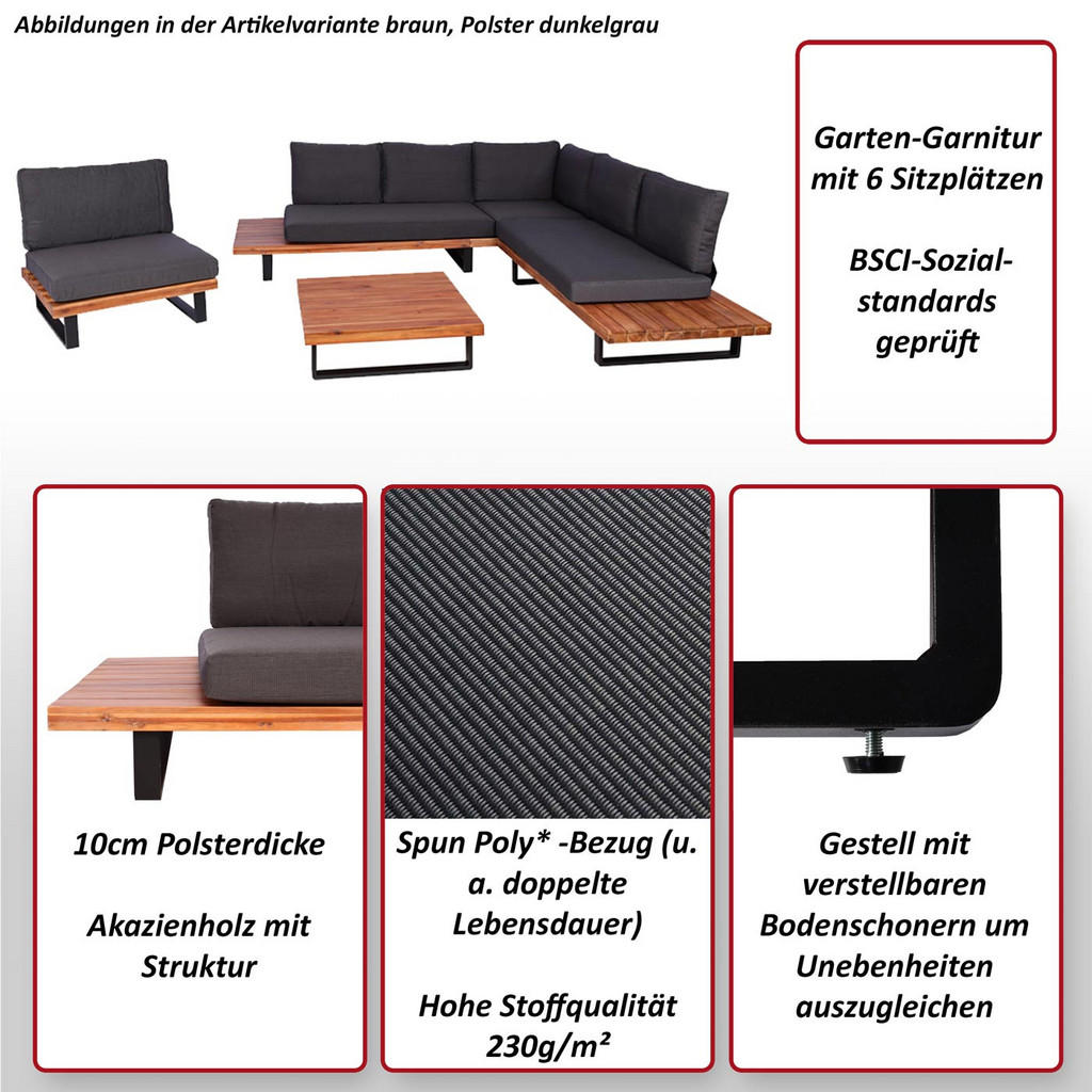Thumbnail - MCW Garten-Garnitur, Schwarz, Braun, Beige, Holz, Loungemöbel, Loungemöbel-Sets