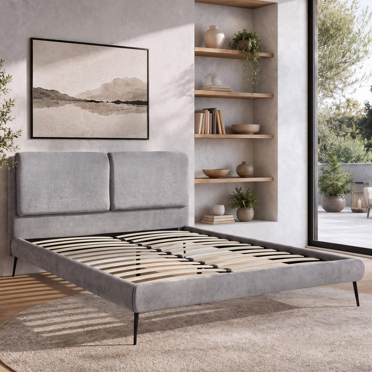 ČALOUNĚNÁ POSTEL Nuit, dvoulůžko 160x200 cm bez matrace, žinylková látka, šedá - šedá, textil (160/200cm) - Beautysofa