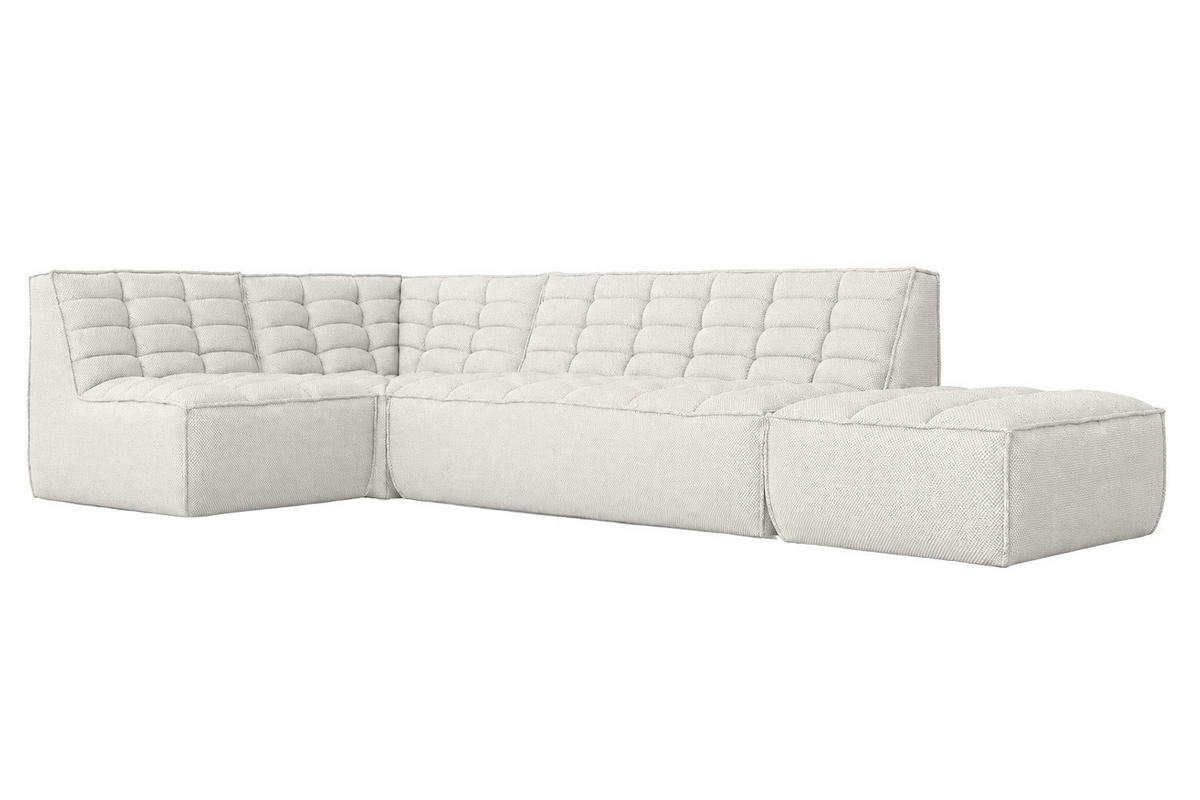 ROHOVÁ SEDAČKA modulární ve tvaru L s taburetem, plyšová tkanina Pop, Ice, Levá strana, LAZY L s taburetem - bílá, dřevo (333/173cm) - Kaiser Möbel