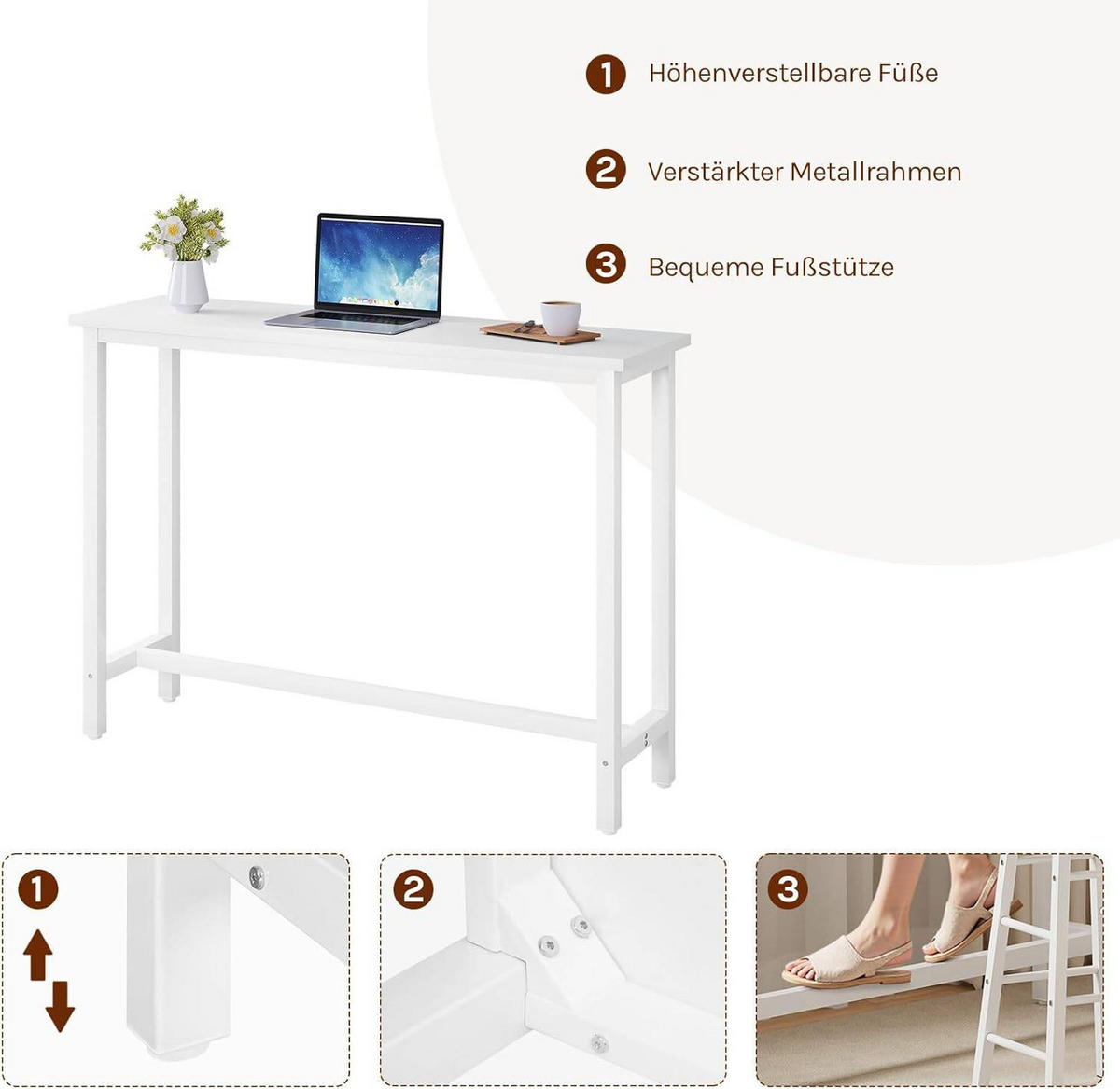 BARTISCH, aus MDF, Helle Eiche, 140x100x40cm - Weiß, Holzwerkstoff/Metall (40/140/100cm) - Woltu