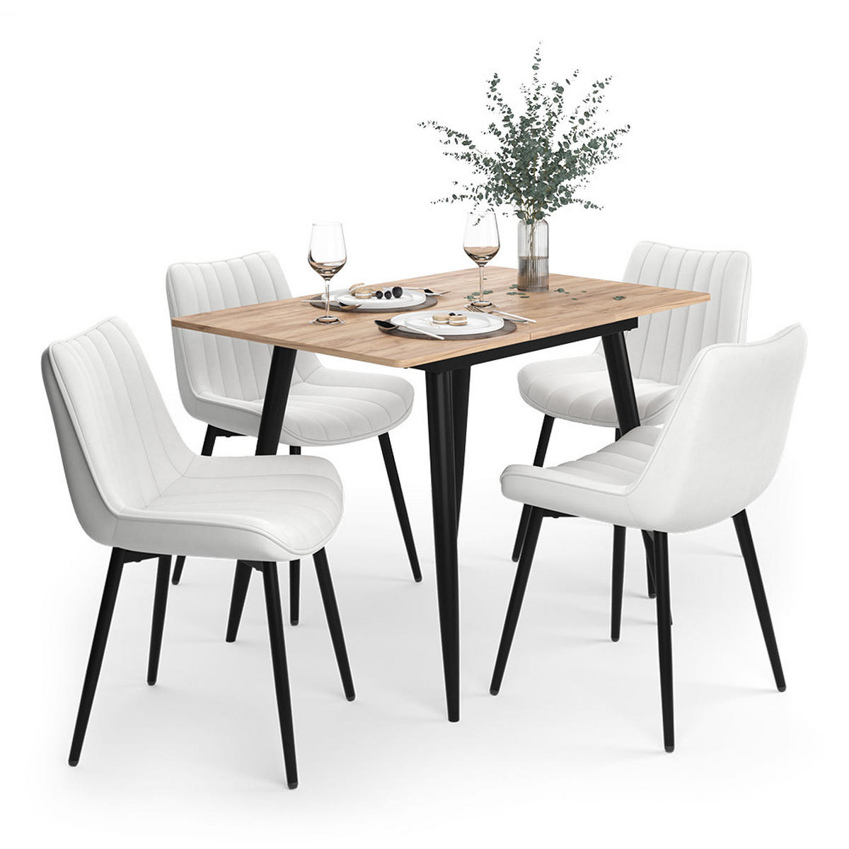 SADA JEDÁLENSKÉHO STOLA Beaver, Dub Goldkraft/čierna, 110 x 70 cm so 4 stoličkami, béžová - čierna/dub medový, kompozitné drevo (110/75/70cm) - Vicco
