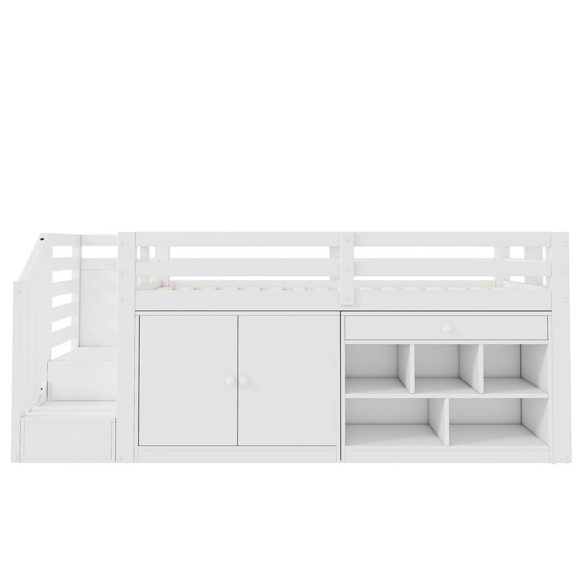 KINDERBETT aus Massivholz und MDF 90x200 cm Weiß mit Stauraum, Treppe und Schreibtisch - Weiß, Holz (90/200cm) - IVMEU