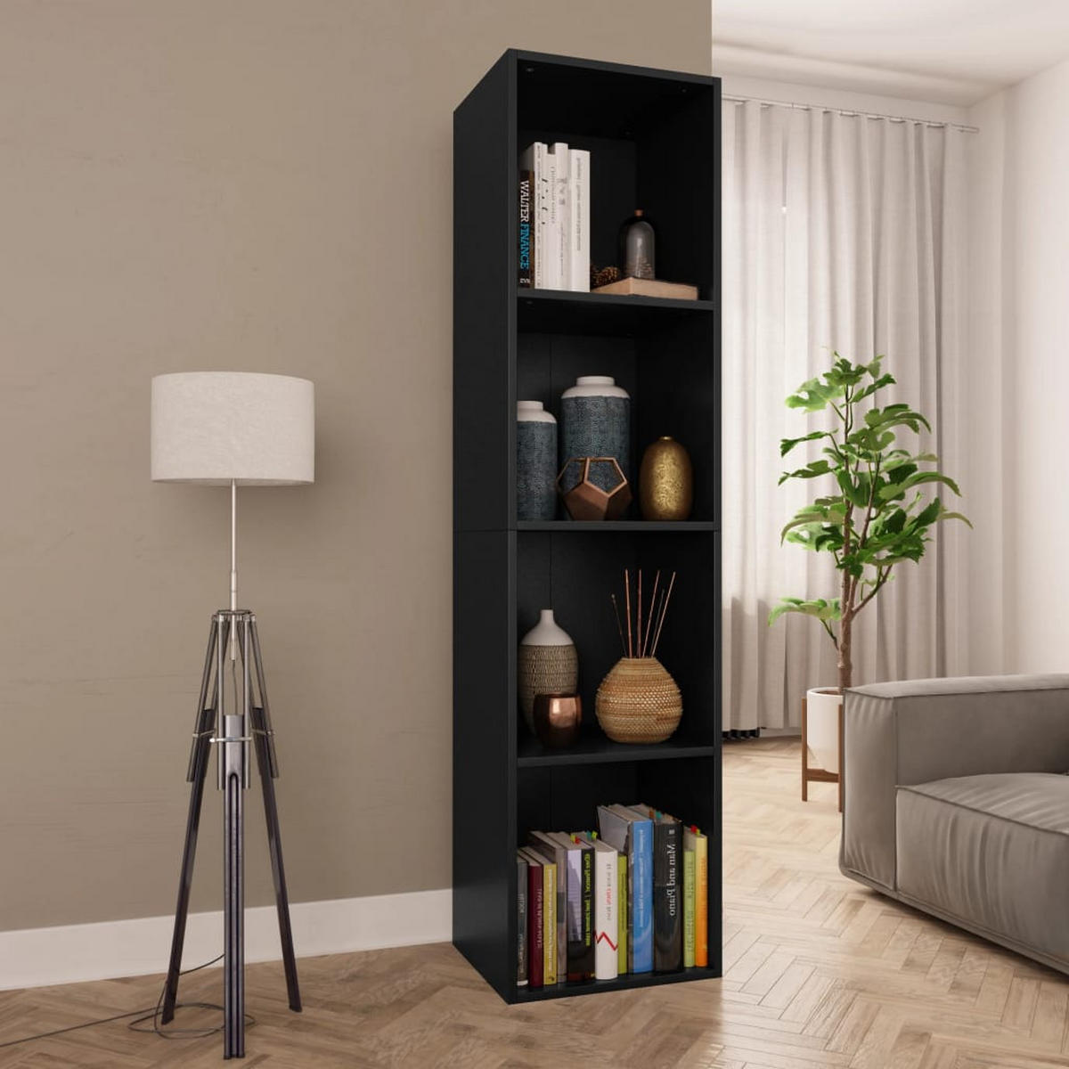 BÜCHERREGAL mit 4 Fächern 36/30/143 cm aus Holzwerkstoff Schwarz - Schwarz, Holz (36/143/30cm) - vidaXL