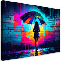 LEINWANDBILD Mädchen mit Regenschirm Graffiti 60x40cm - Multicolor, Textil (60/40cm) - Feeby