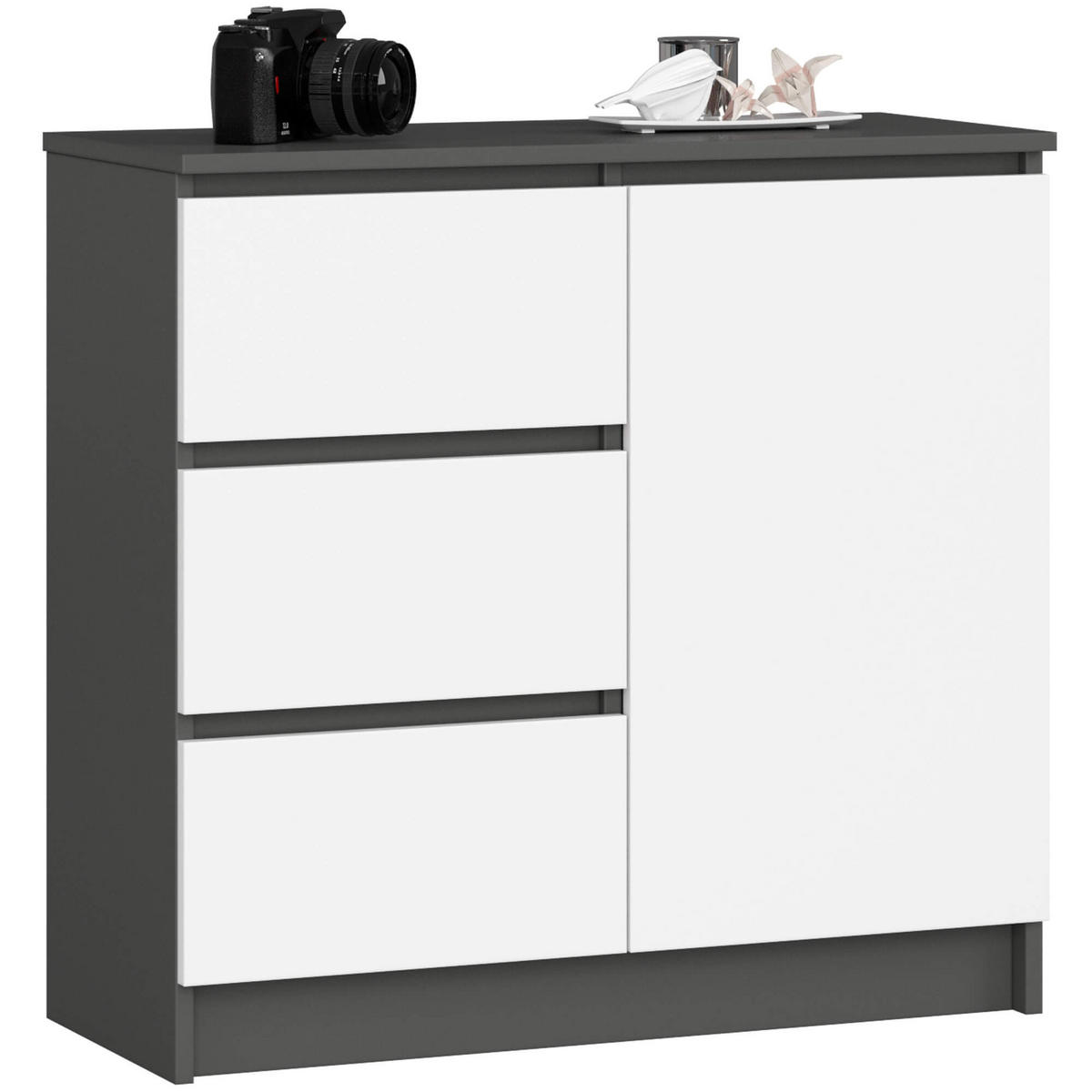 KOMMODE Grau, Weiß 35x80x77 cm - Anthrazit/Weiß, Holzwerkstoff (80/77/35cm) - Akord