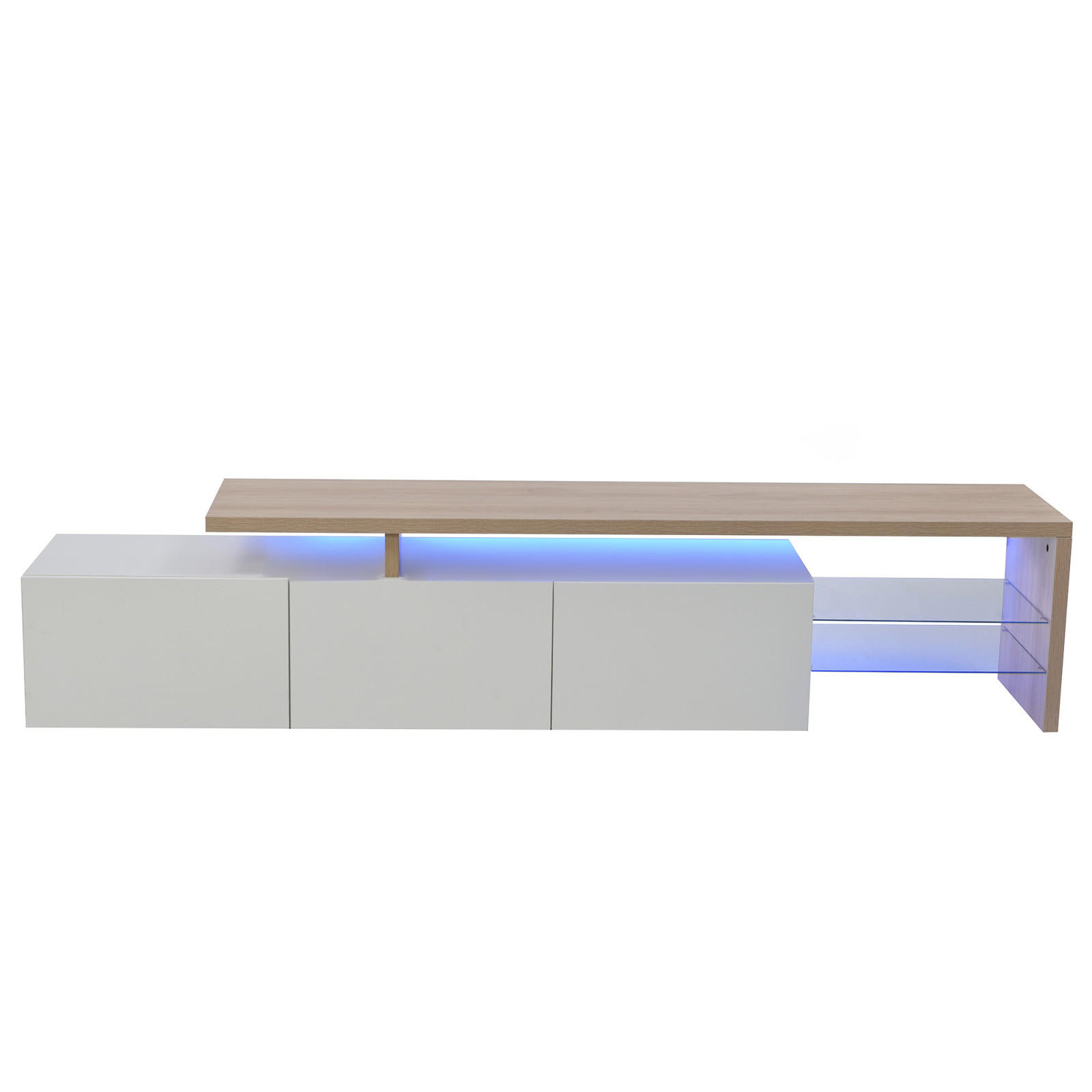 TV LOWBOARD 200x39x42 cm LED 7 Farben Tischplatte weiß - Weiß, Holz (200/42/39cm) - LEBENLANG