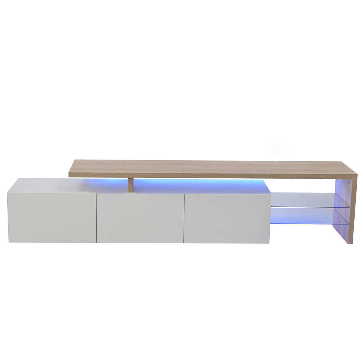 TV LOWBOARD 200x39x42 cm LED 7 Farben Tischplatte weiß - Weiß, Holz (200/42/39cm) - LEBENLANG