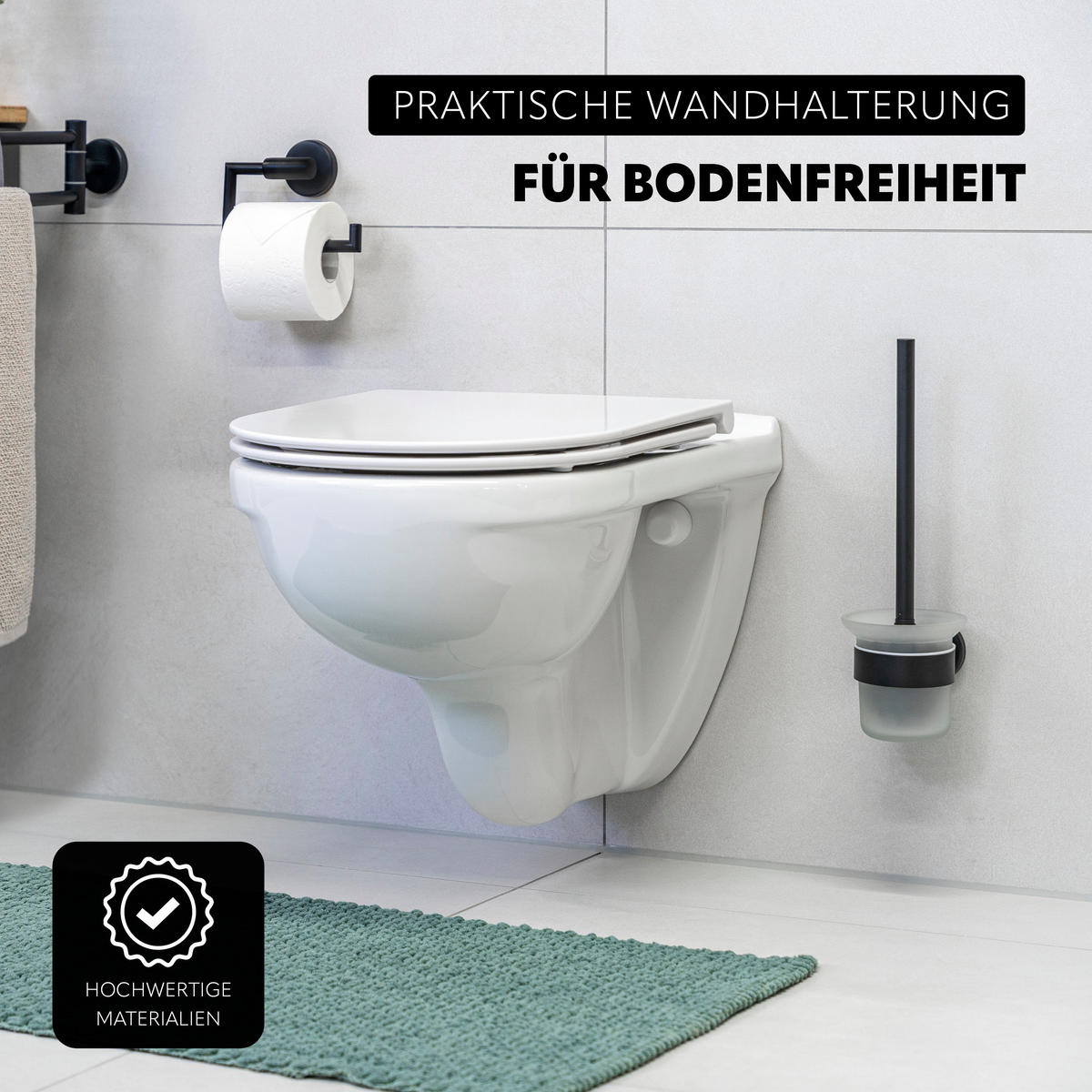 BADEZIMMER-ZUBEHÖR-SET PIAZZA BLACK 3tlg, Edelstahl, schwarz - Schwarz, Metall (14.5/35/11.5cm) - bremermann