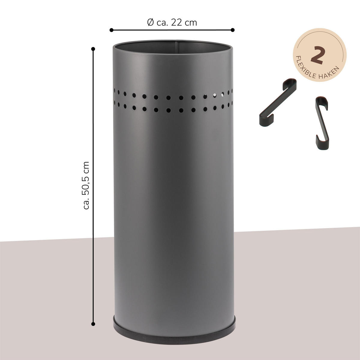SCHIRMSTÄNDER, mit Abtropfschale, Metall, grau - Grau, Metall (22/50.5/22cm) - bremermann