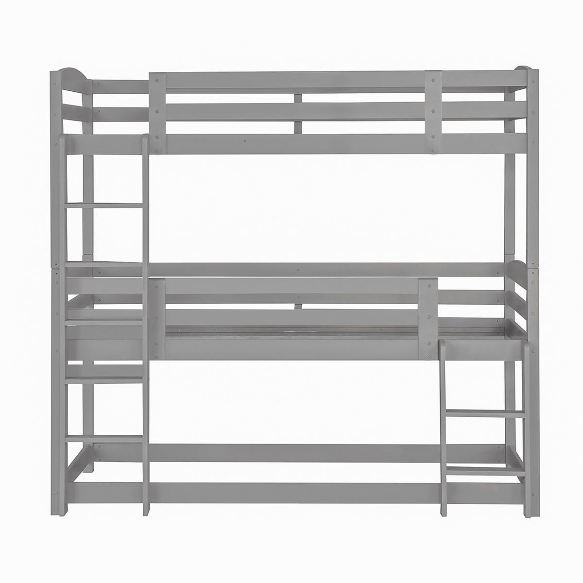 PALANDA 90/200 cm s třílůžkovým provedením, úsporným řešením prostoru a bezpečnými zábranami, Šedá - šedá, dřevo (90/200cm) - Redom