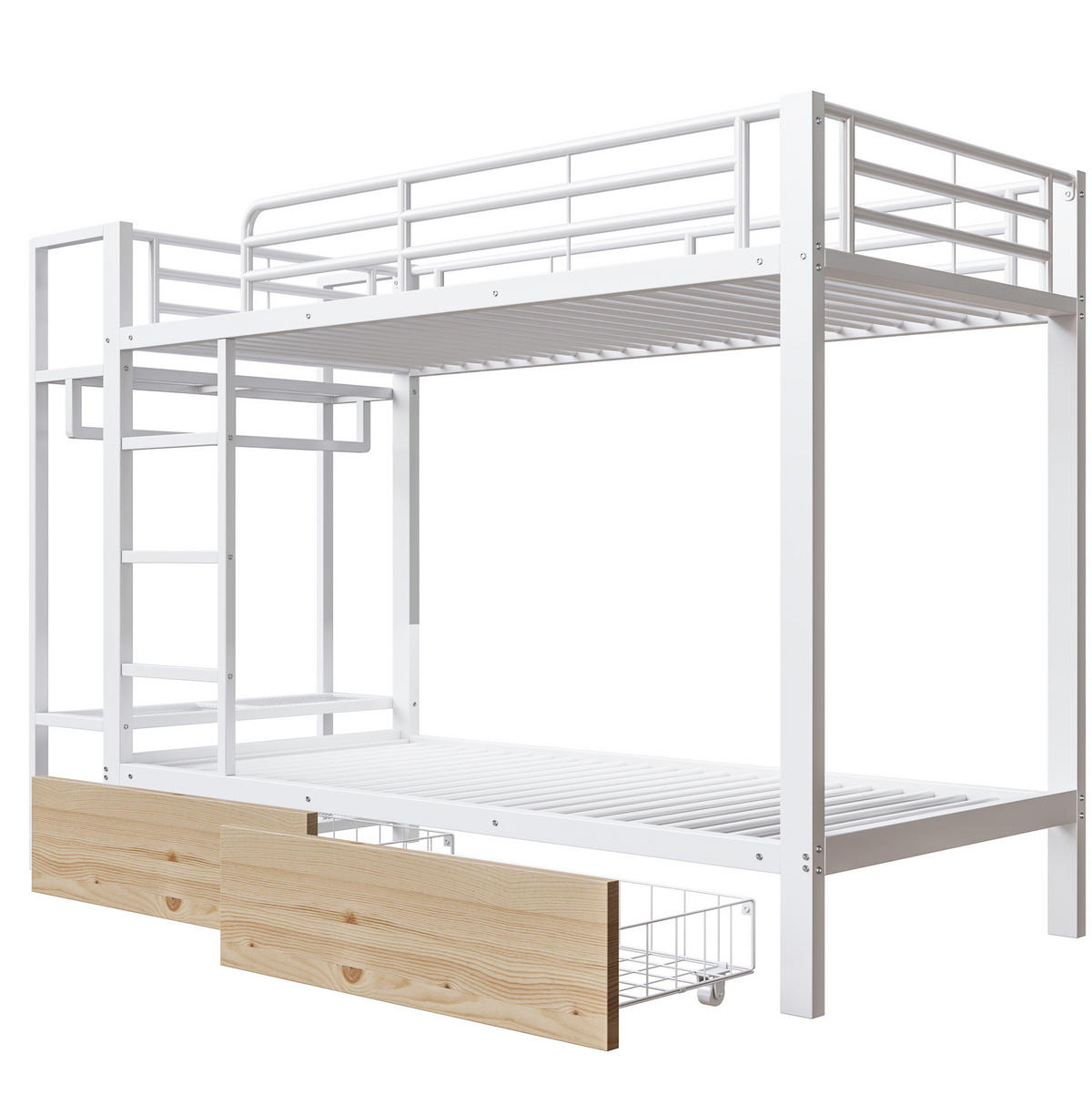 ETAGENBETT 90/200 cm aus Metall mit LED-Lichtleiste und Schubladen Weiß - Weiß, Metall (90/200cm) - Modenvie