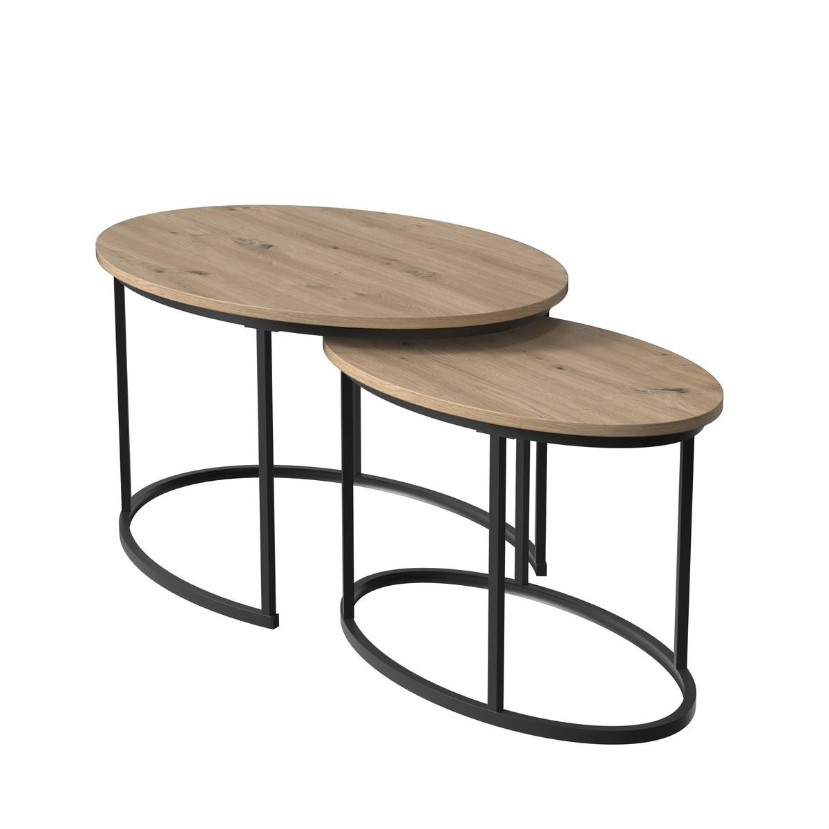 2ER-SET COUCHTISCHE ovale ineinanderstellbare in Eichenoptik 60/45/90 cm - Eschefarben, Holzwerkstoff (66/60/45cm) - Calicosy