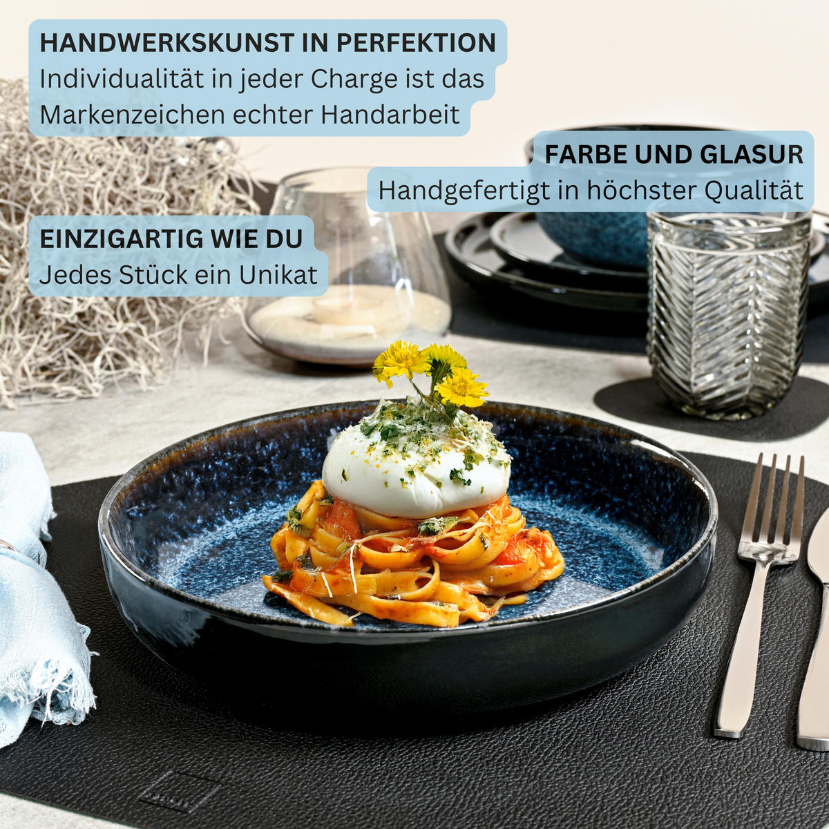 PASTASCHALEN SET OSAKA - 6 teilig aus Steingut - Blau, Stein (22cm) - Sänger