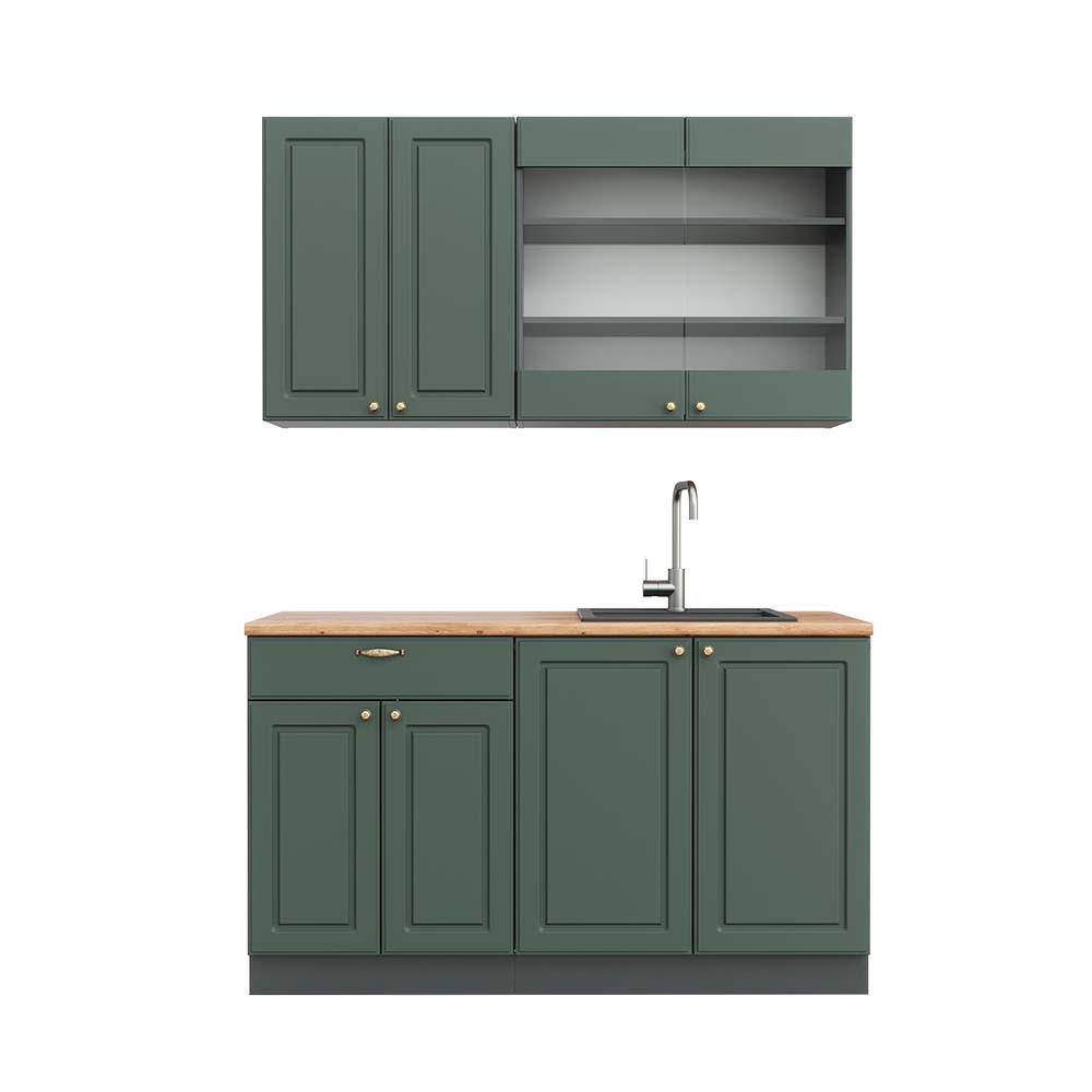 SINGLEKÜCHE Fame-Line Grün-Gold Landhaus/Anthrazit 140 cm, AP Eiche - Anthrazit/Grün, Holzwerkstoff (140/81.6/60cm) - Vicco
