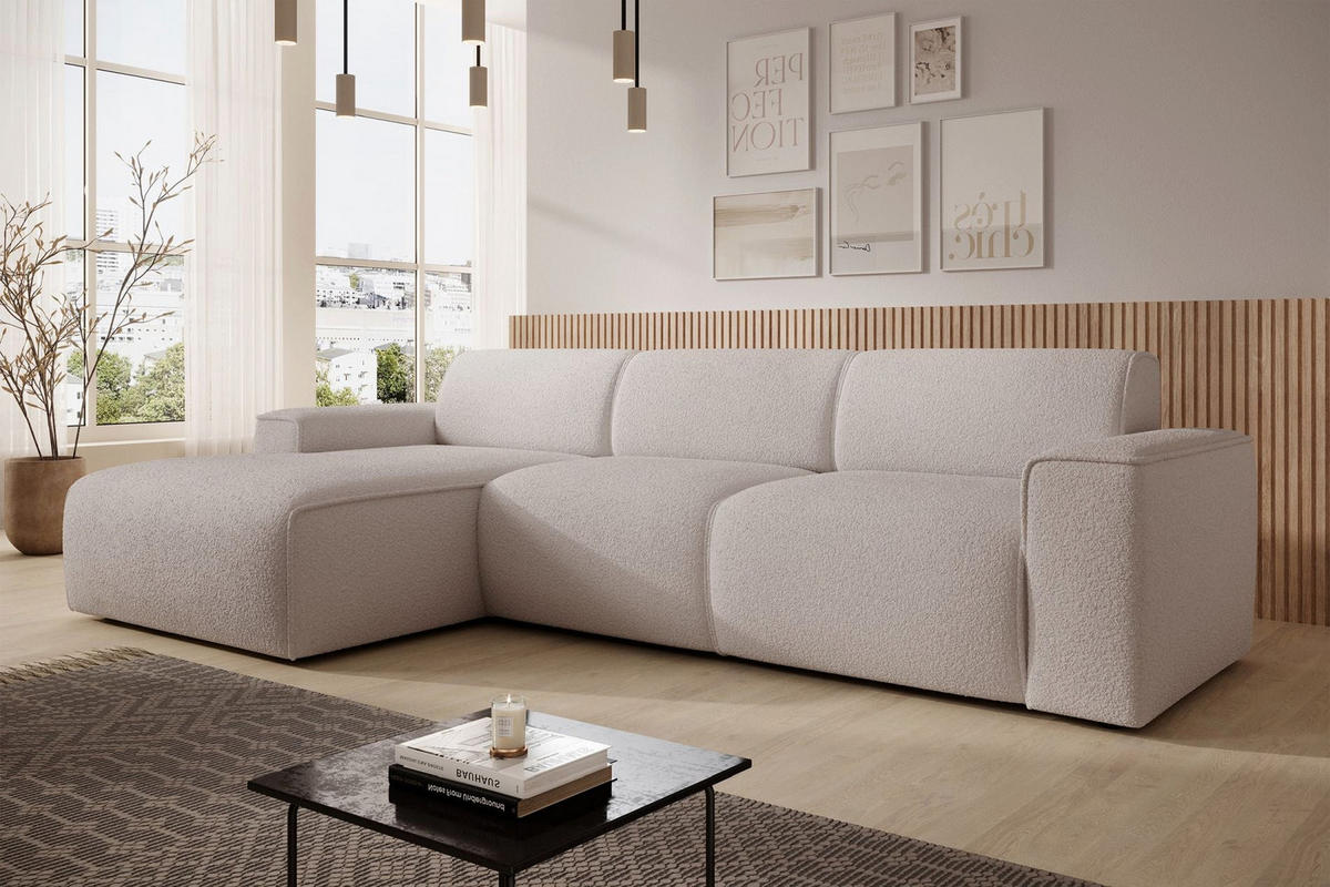 ECKSOFA Bouvi Hellbeige links - Ecru/Schwarz, Kunststoff/Textil (310/165cm) - Selsey