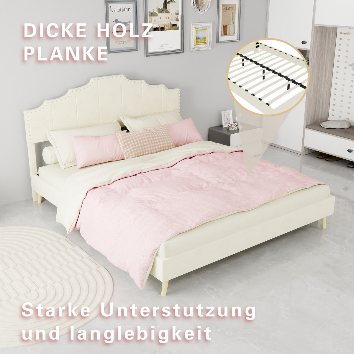 POLSTERBETT 160/200 cm in Beige mit Gepolstertem Kopfteil Stoff Geometrischem Design - Beige/Naturfarben, Holzwerkstoff/Textil (160/200cm) - STILVORA