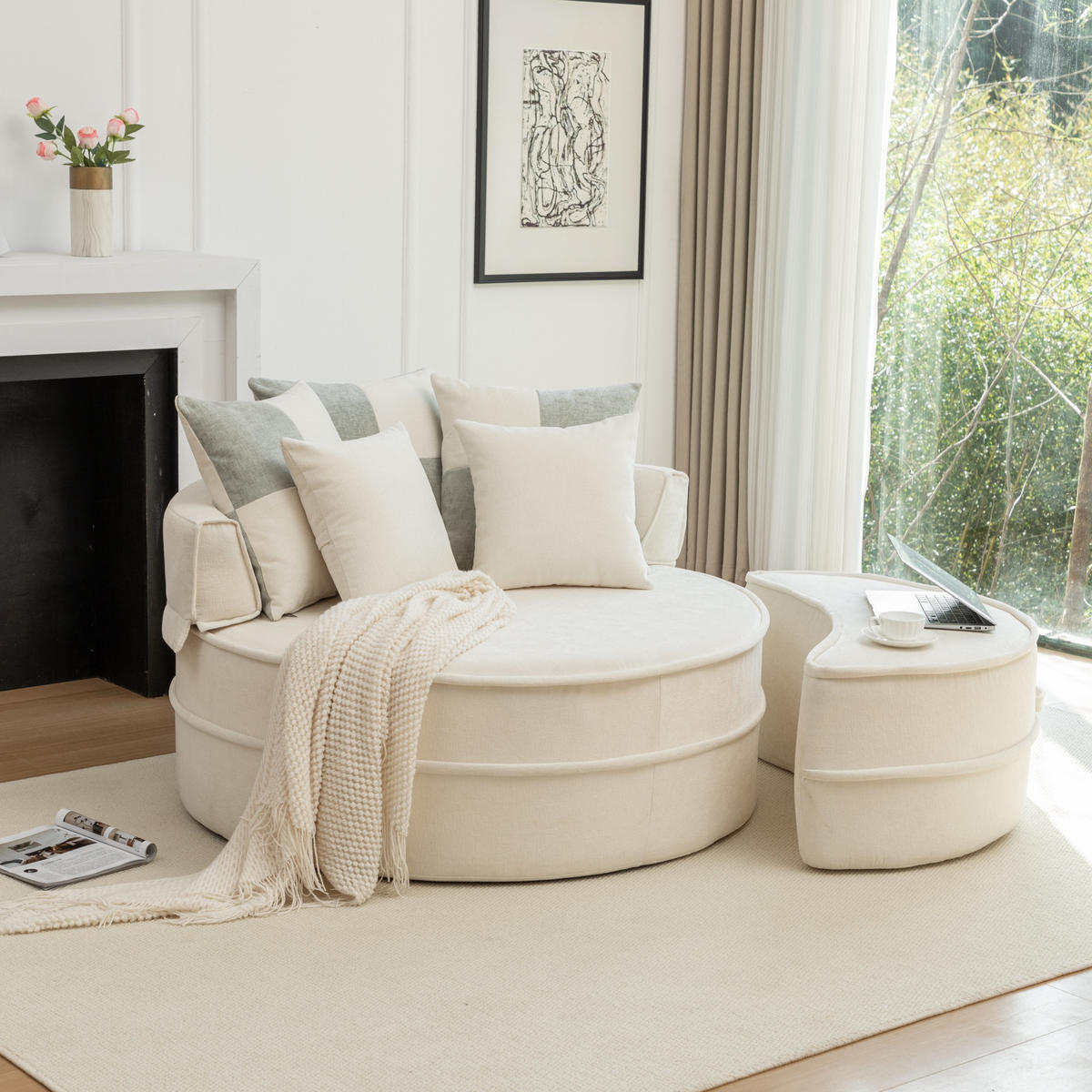 ECKSOFA 163/121/66 cm Beige mit Fußbank - Beige, Textil (163/121cm) - Oxeza