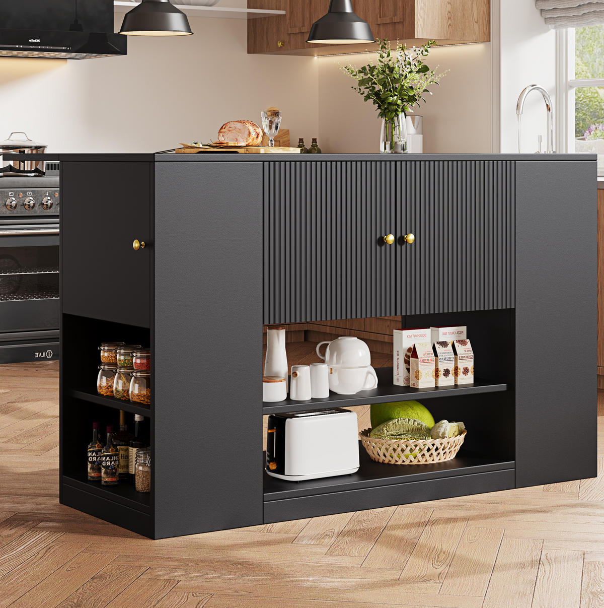 KÜCHENINSEL 140/40/90 cm aus MDF mit klappbarer Tischplatte Schwarz - Schwarz, Holzwerkstoff (140/90/70cm) - Modenvie
