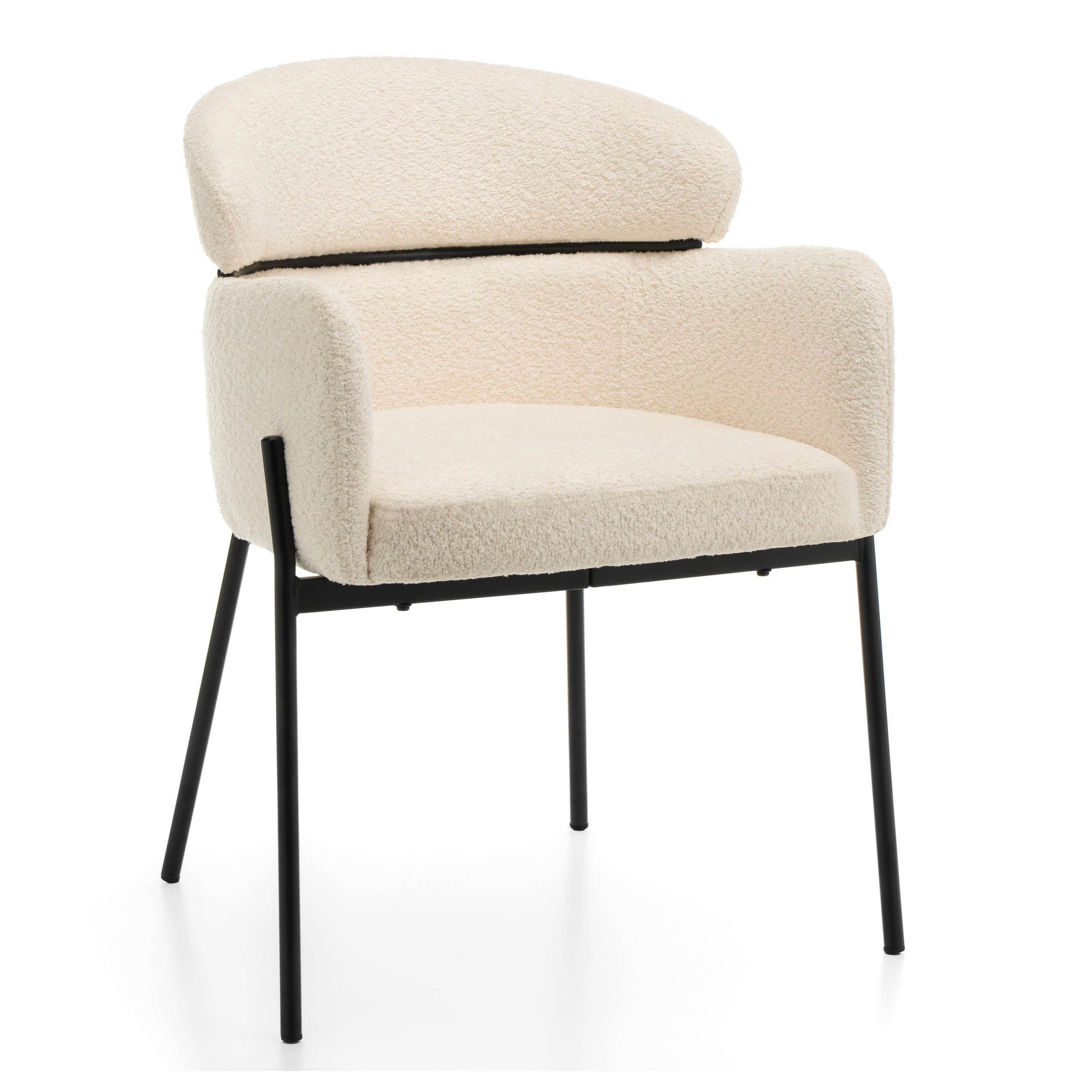 STUHL BOLZANO gepolsterter mit Steppung - hellbeige - Boucle - Ecru/Schwarz, Textil/Metall (62/80/61cm) - NEW HOME