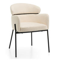 STUHL BOLZANO gepolsterter mit Steppung - hellbeige - Boucle - Ecru/Schwarz, Textil/Metall (62/80/61cm) - NEW HOME