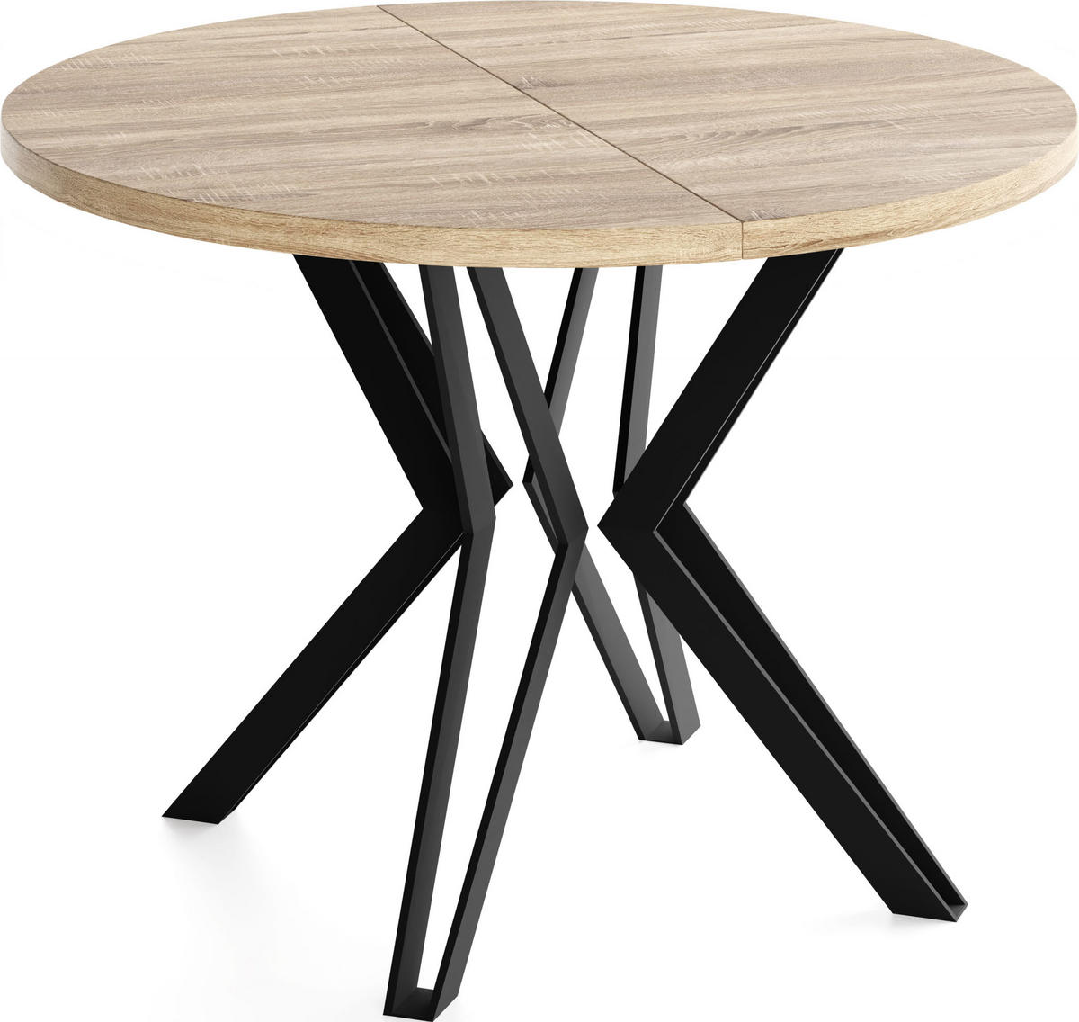 ESSTISCH Revena runder ausziehbarer, Sonoma Eiche 120-200/120/76 cm - Schwarz/Sonoma Eiche, Holzwerkstoff/Metall (120/120/76cm) - WFL GROUP