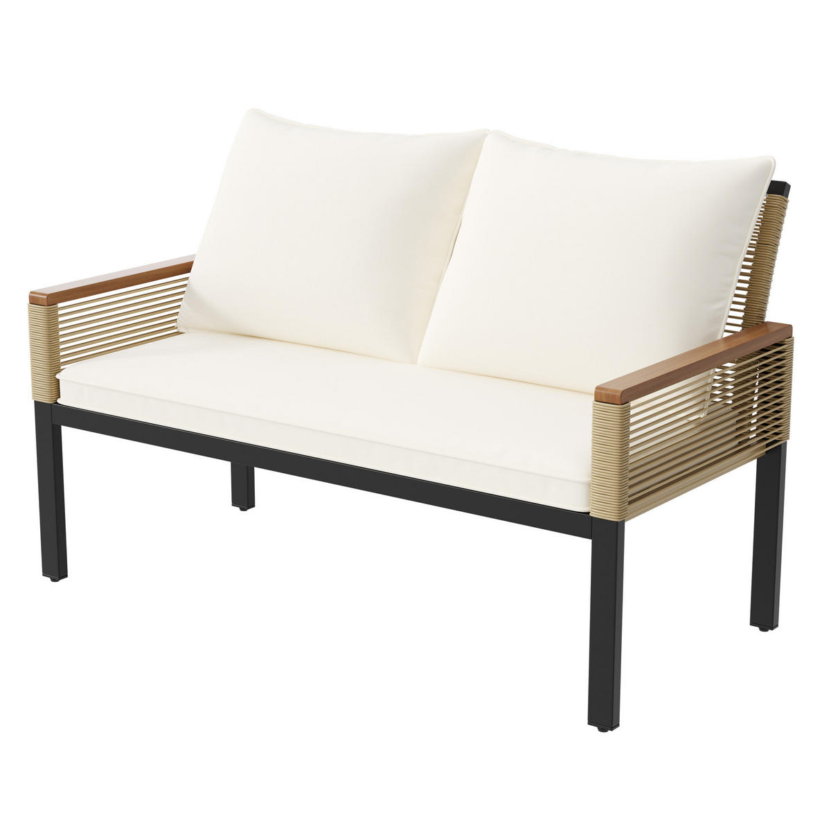 GARTENMÖBEL 109x67x75cm beige aus Polyrattan und Stahl mit Polstern - Beige, Metall - Modfu