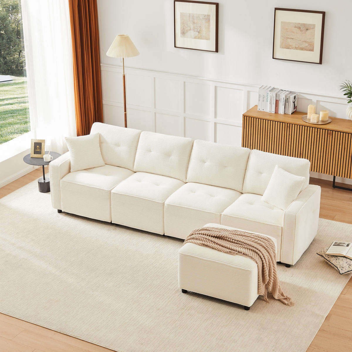 SOFA, 4-Sitzer, Stauraum, Hocker, Beige, 280x146x85cm - Beige, Textil (146/280cm) - FLIEKS
