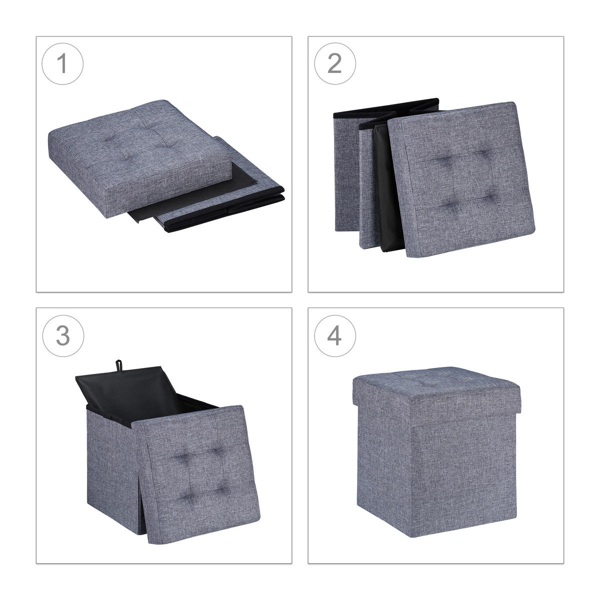 SITZHOCKER - Grau, Holzwerkstoff/Textil (38/41/38cm) - Relaxdays