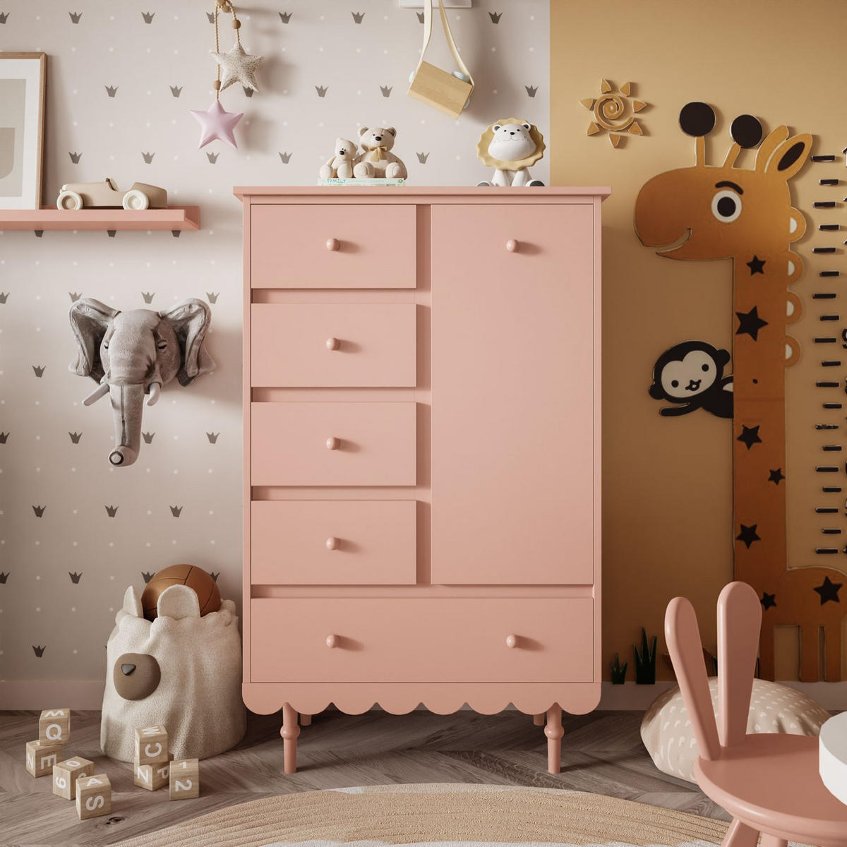 HOCHKOMMODE BABUSHKA mit Schubladen, Natürlich Rosa - Rosa, Holzwerkstoff (84/140/50cm)