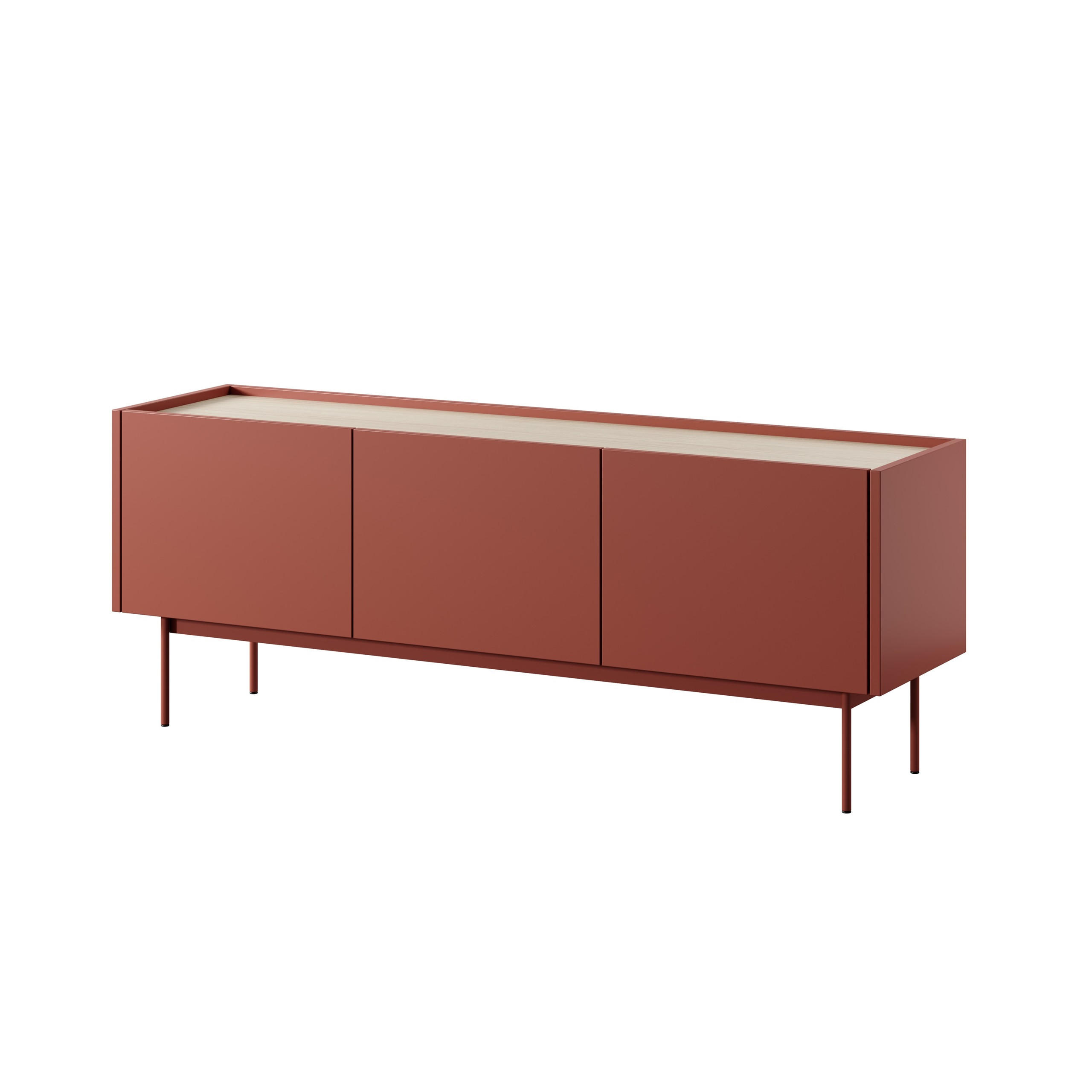 LOWBOARD COLORE 144x37x55 cm mit 3 Türen Rot - Rot, Holzwerkstoff (144/55/37cm) - MASSENO