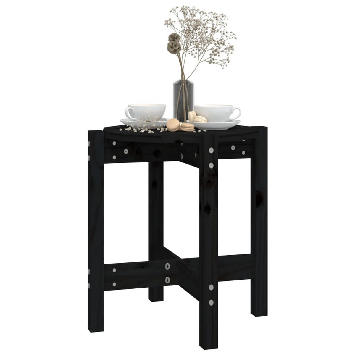 COUCHTISCH Schwarz Ø 42,5x45 cm Massivholz Kiefer - Schwarz, Holz (42.5/42.5/45cm) - furnicato
