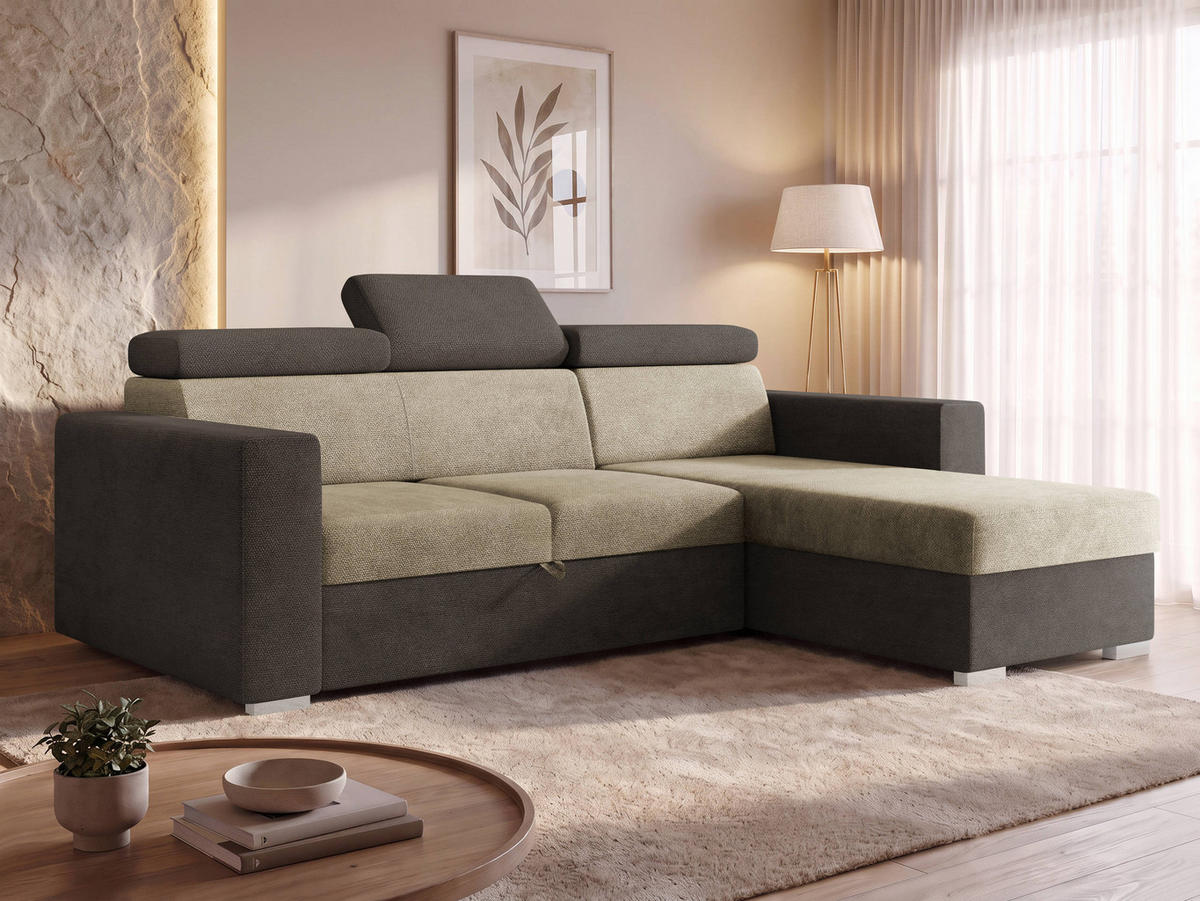 ECKSCHLAFSOFA Pedro 2rLC - Hellbraun/Silberfarben, Holz/Kunststoff (235/170cm) - MIRJAN24