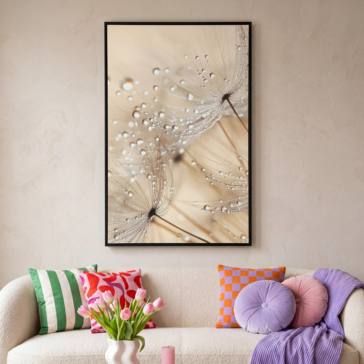 LEINWAND Bilder mit Rahmen - Löwenzahn - Abstrakt - Natur - Beige - 100x150 - Braun, Textil (100/150cm) - MuchoWow