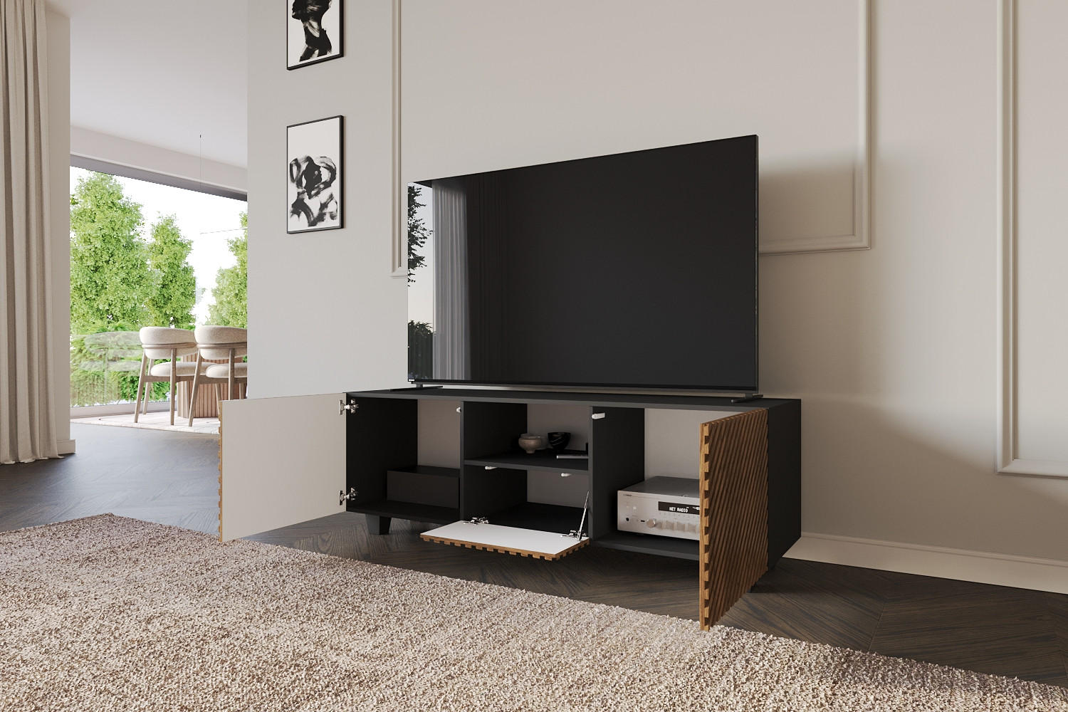 LOWBOARD ZENO-S 140x50x41 cm - Schwarz / Katania - Eiche Wotan/Schwarz, Holzwerkstoff (140/50/41cm) - ALTDECOR