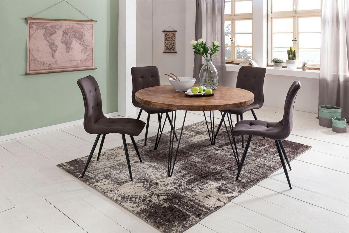 ESSZIMMERTISCH – Rund Massivholz 120 cm Landhausstil - Schwarz/Braun, Holz/Metall (73/120/78cm) - KADIMA DESIGN