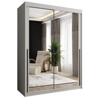 SCHIEBETÜRENSCHRANK mit Spiegel 150 cm Breite, weiß mit schwarzem Griff - Schwarz/Weiß, Holzwerkstoff (150/200/62cm) - Home Collective