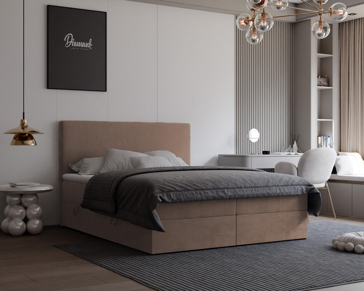 BOXBETT GIULIA 160/200 cm mit Matratze und Topper, Hellbraun - Hellbraun, Textil (160/200cm) - Idohome