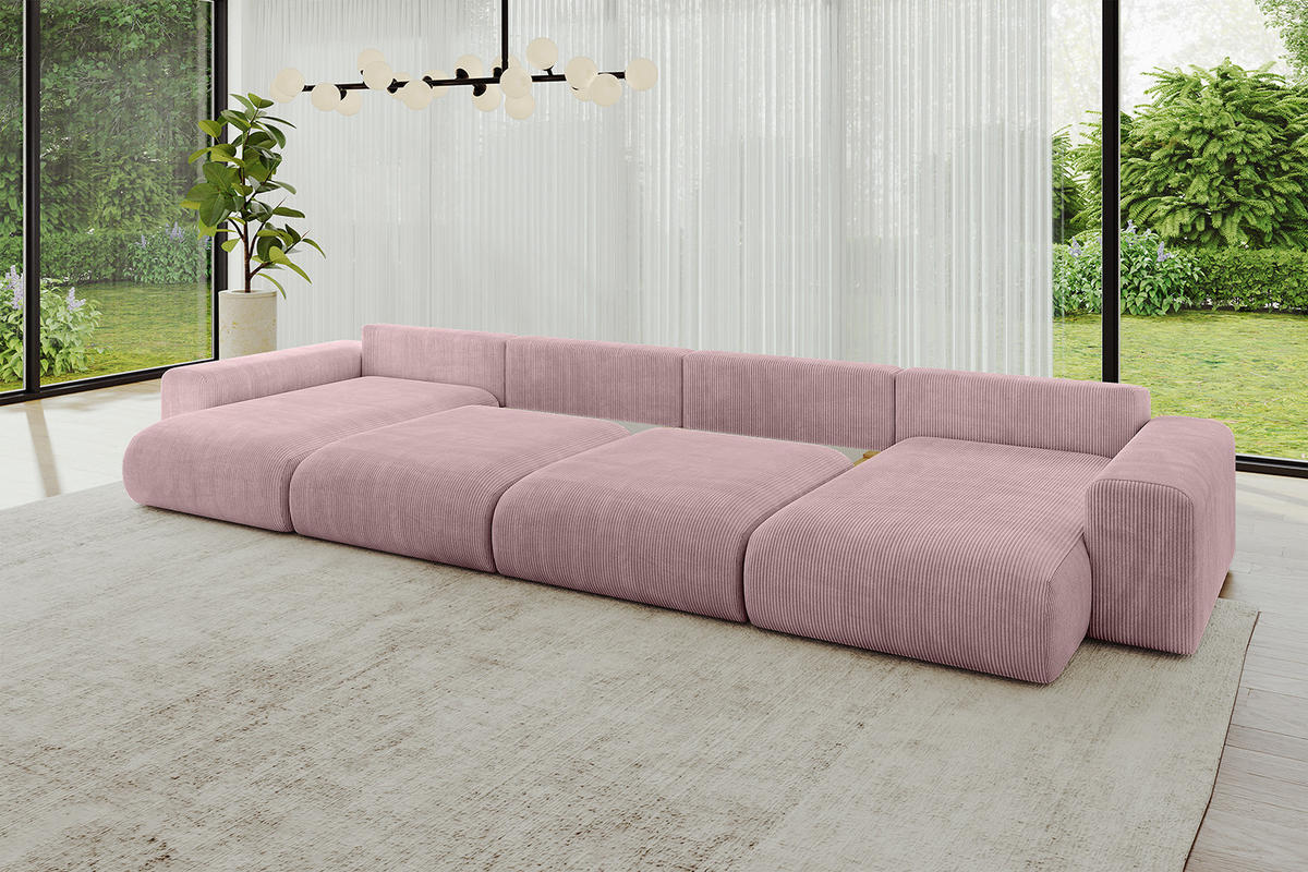 WOHNLANDSCHAFT mit Schlaffunktion ESKAR-U2-464x176x84cm Rosa - Rosa, Holzwerkstoff/Kunststoff (176/72/464cm) - ALTDECOR